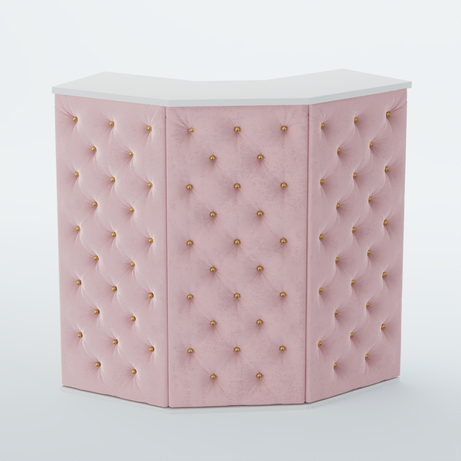 Ресепшен угловой БАРХАТ СЕРЫЙ ПЕРЛАМУТР №4 (карета золото) Белый + 14 Flamingo