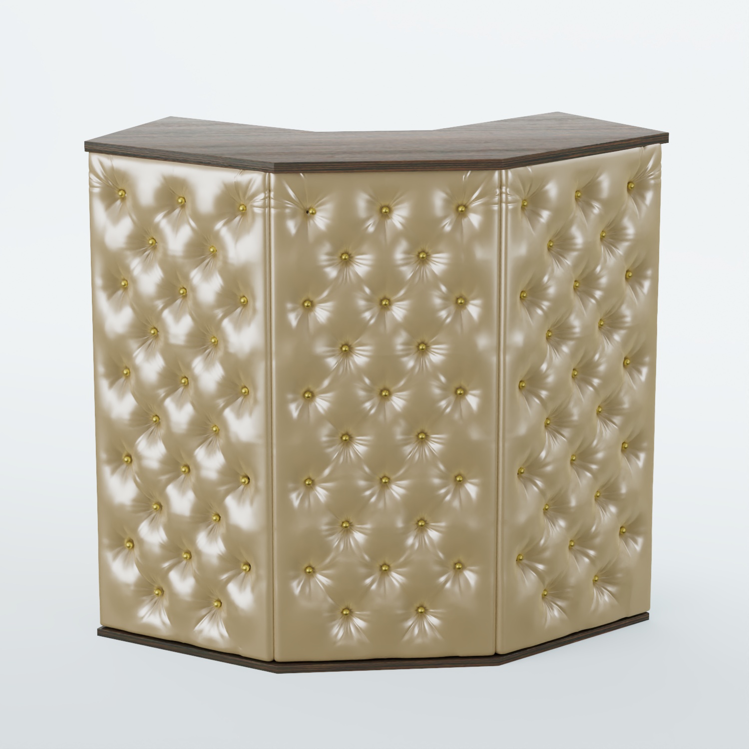 Ресепшен угловой БАРХАТ СЕРЫЙ ПЕРЛАМУТР №4 (карета золото) Дуб Венге + Экокожа золотистая