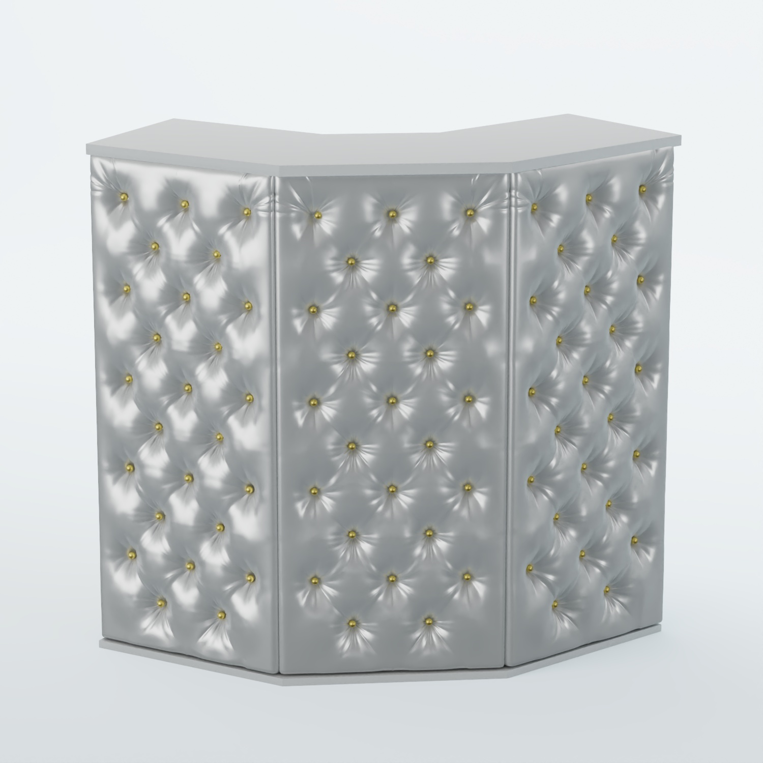 Ресепшен угловой БАРХАТ СЕРЫЙ ПЕРЛАМУТР №4 (карета золото) Серый + Экокожа серебристая