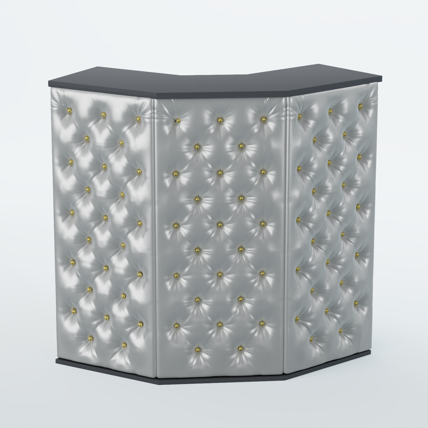 Ресепшен угловой БАРХАТ СЕРЫЙ ПЕРЛАМУТР №4 (карета золото) Антрацит + Экокожа серебристая