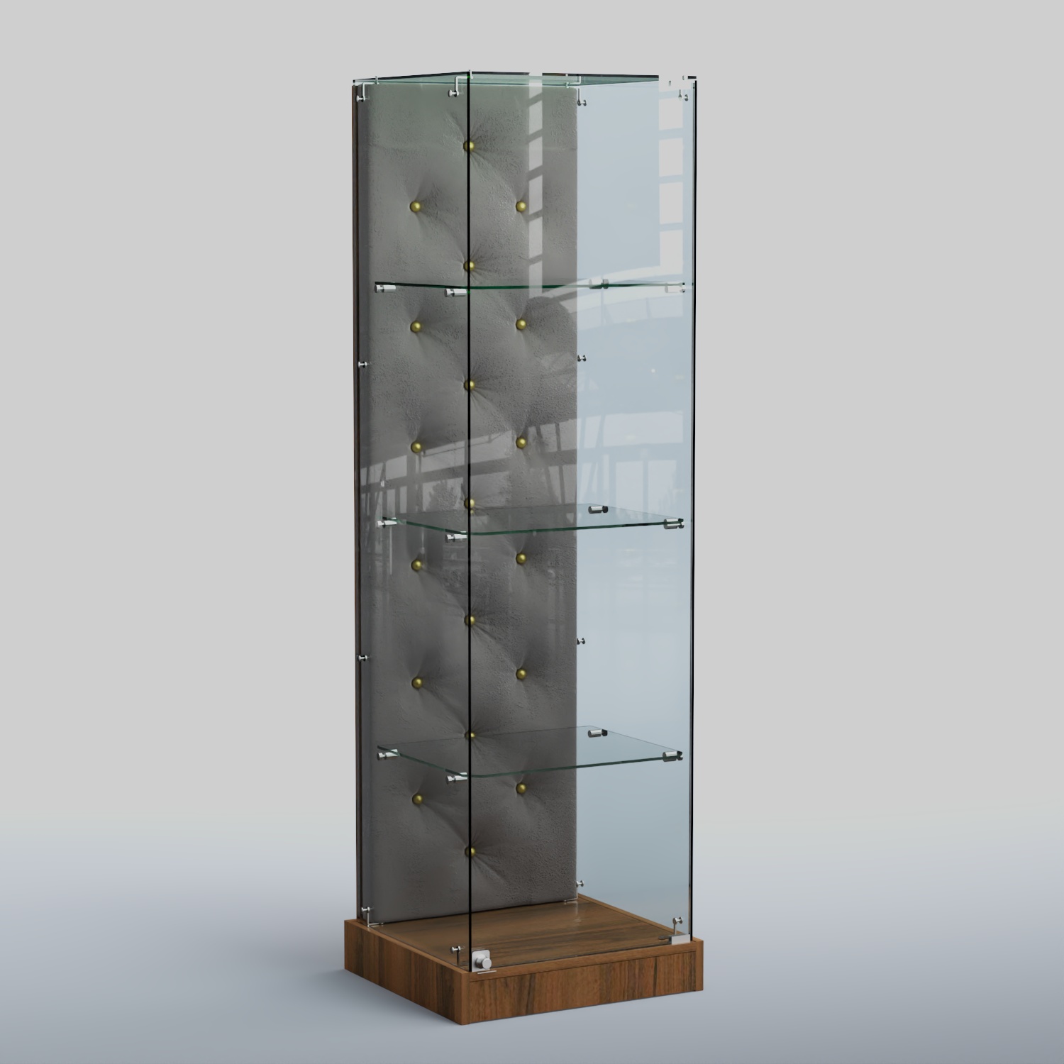 Низкая стеклянная витрина КАПИТОНЕ №1-ХП Орех + Велюр 15 Silver