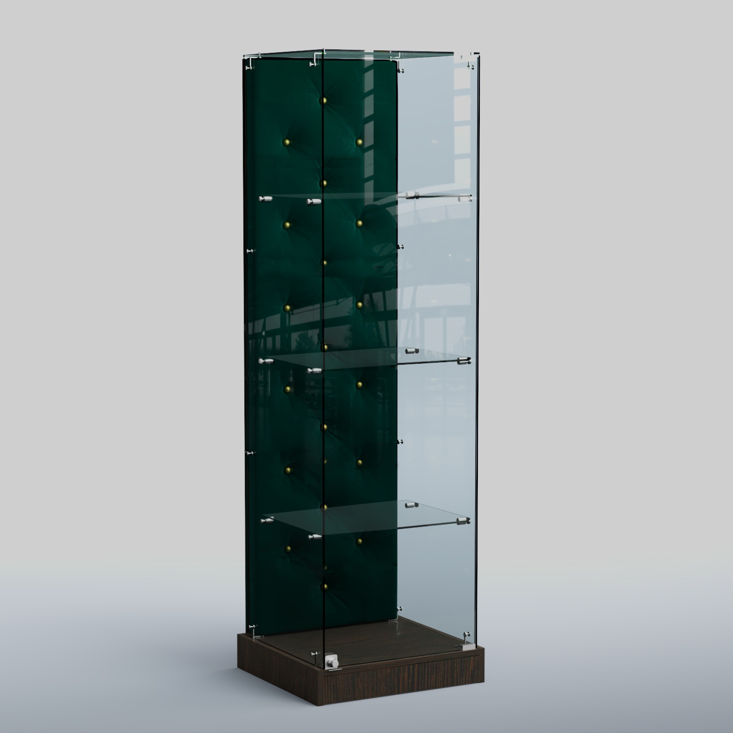 Низкая стеклянная витрина КАПИТОНЕ №1-ХП Дуб Венге  + Велюр Tiffany 10 Dk. Green