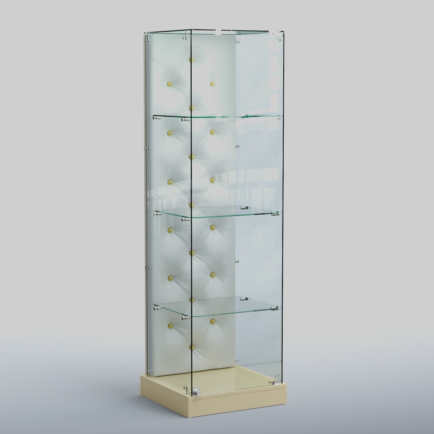 Низкая стеклянная витрина КАПИТОНЕ №1-ХП Крем вайс + Экокожа белая