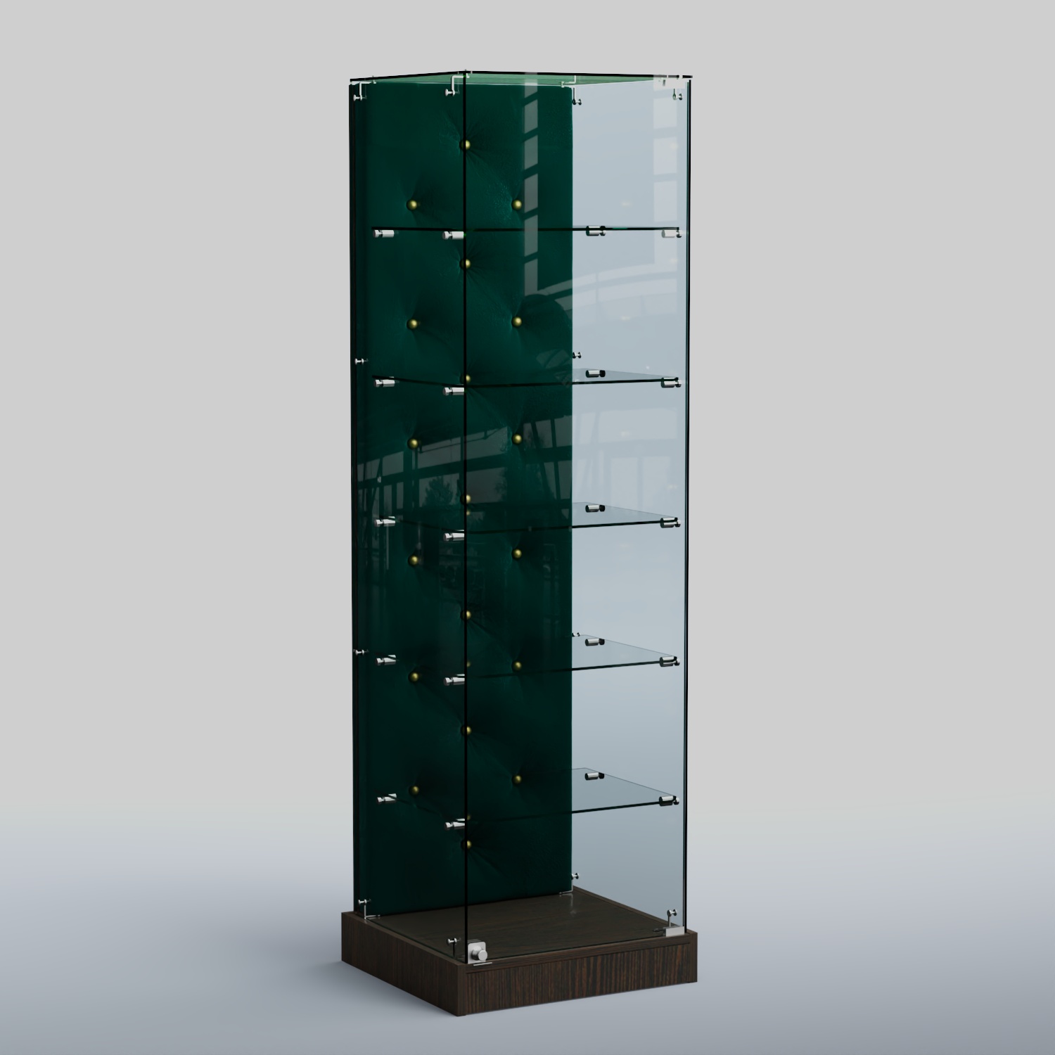 Низкая стеклянная витрина КАПИТОНЕ №501-ХП Дуб Венге  + Велюр Tiffany 10 Dk. Green