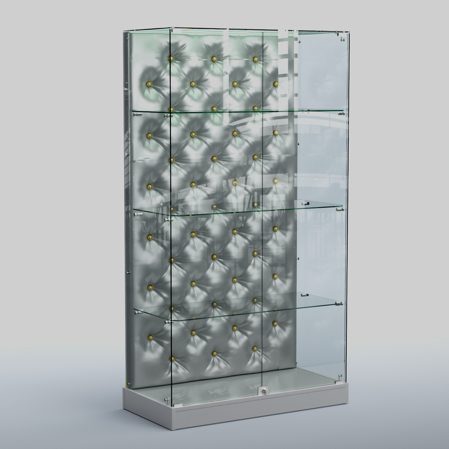 Низкая стеклянная витрина КАПИТОНЕ №5-ХП Серый + Экокожа серебристая