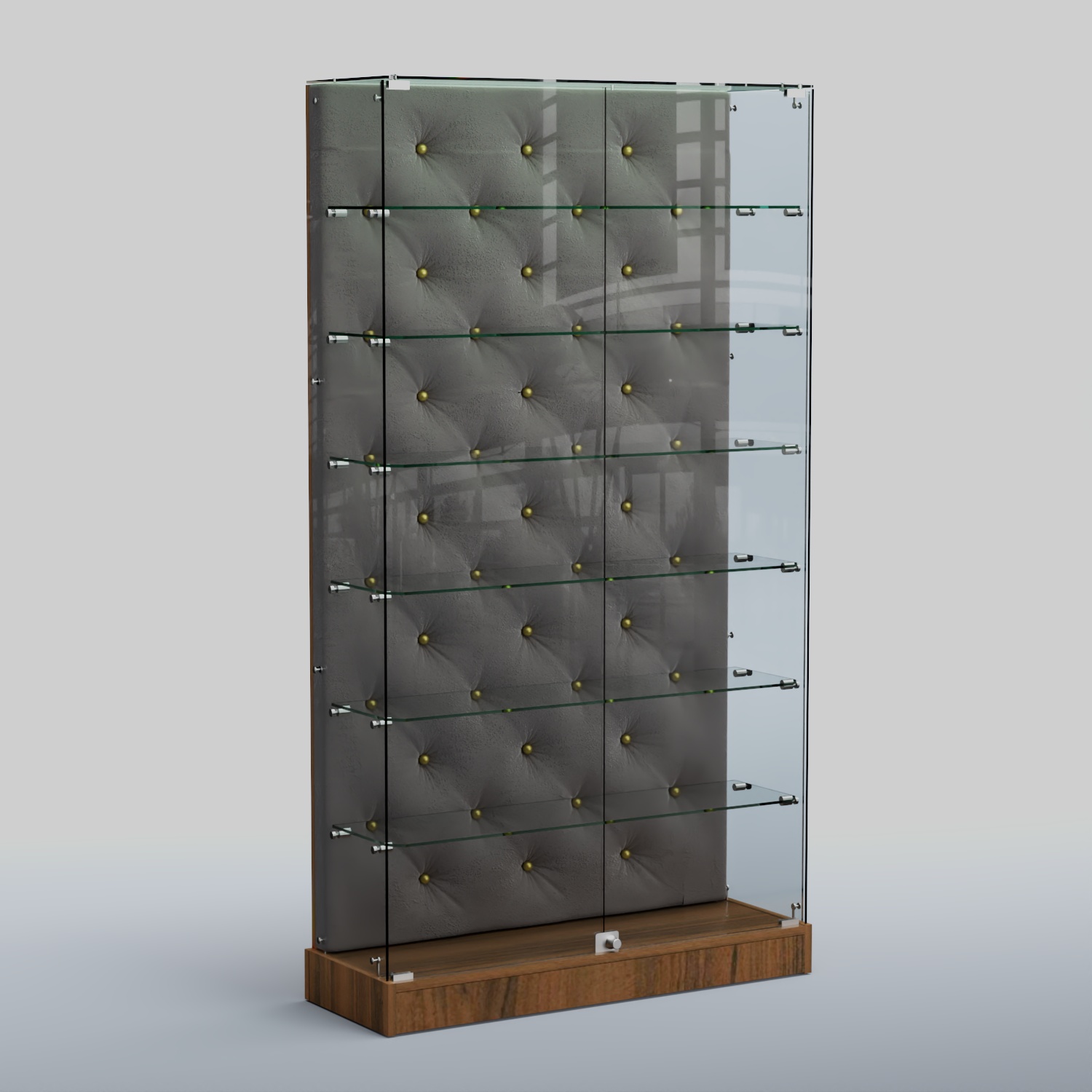Низкая стеклянная витрина КАПИТОНЕ №9-ХП Орех + Велюр 15 Silver