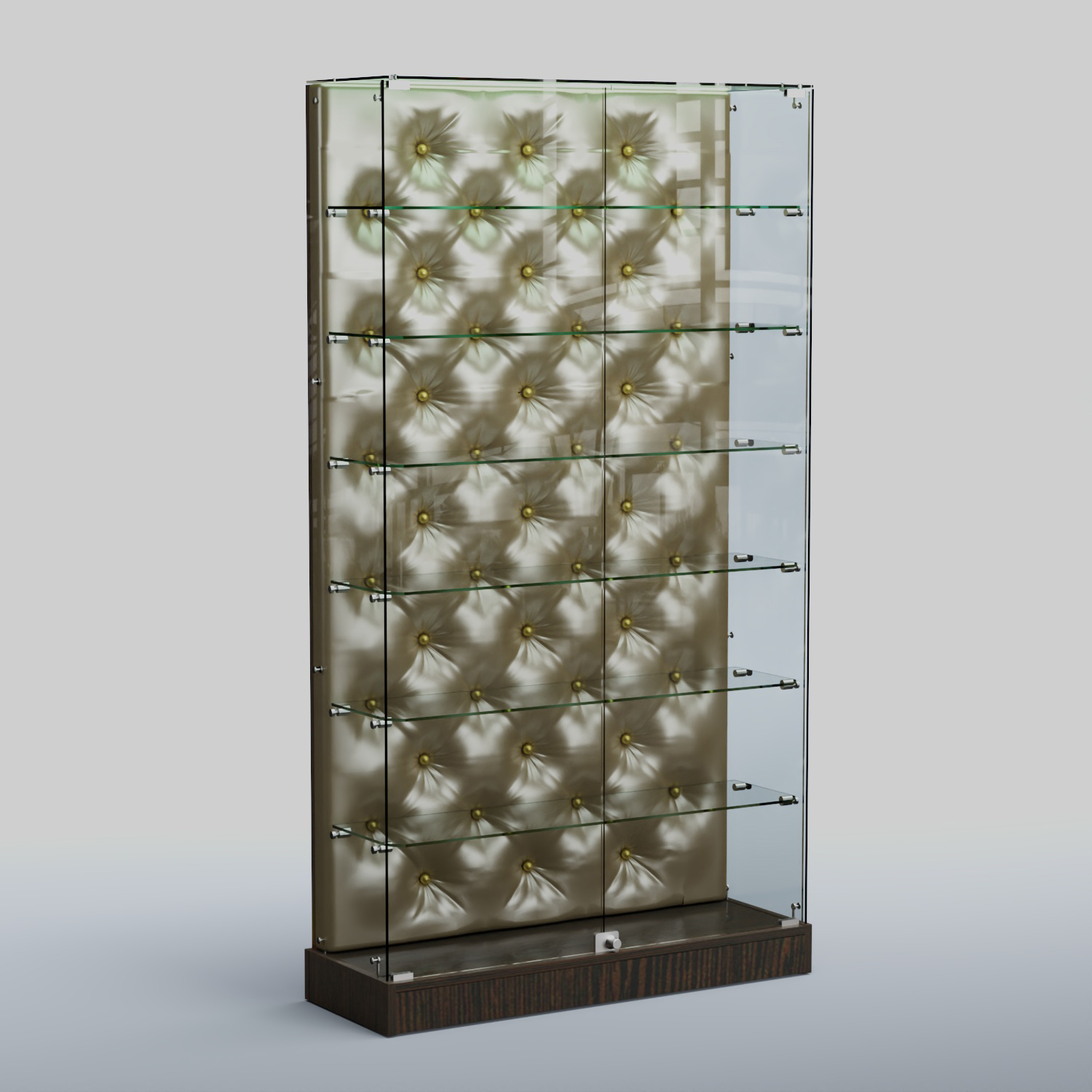 Низкая стеклянная витрина КАПИТОНЕ №9-ХП Дуб Венге + Экокожа золотистая