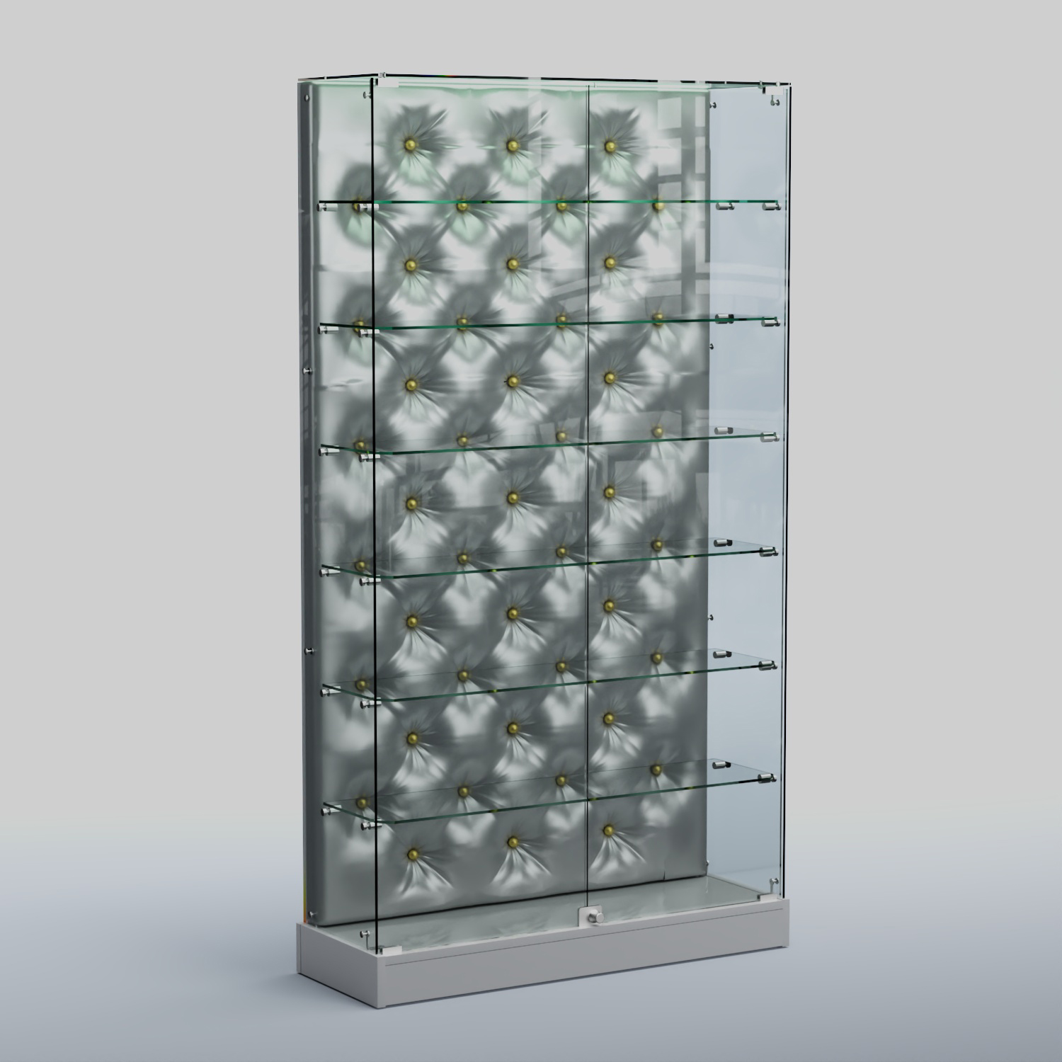 Низкая стеклянная витрина КАПИТОНЕ №9-ХП Серый + Экокожа серебристая