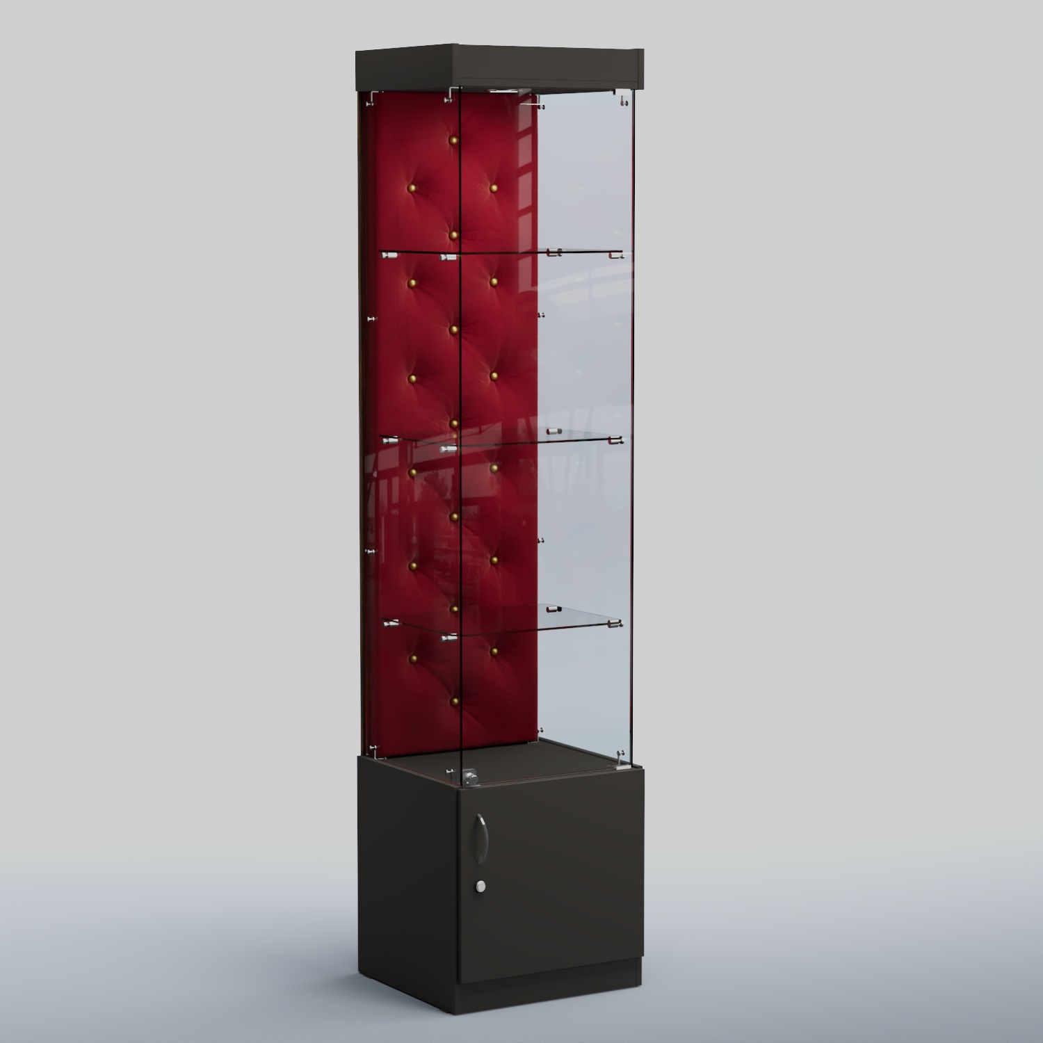 Высокая стеклянная витрина КАПИТОНЕ №2 Черный + 07 Dk. Red Велюр