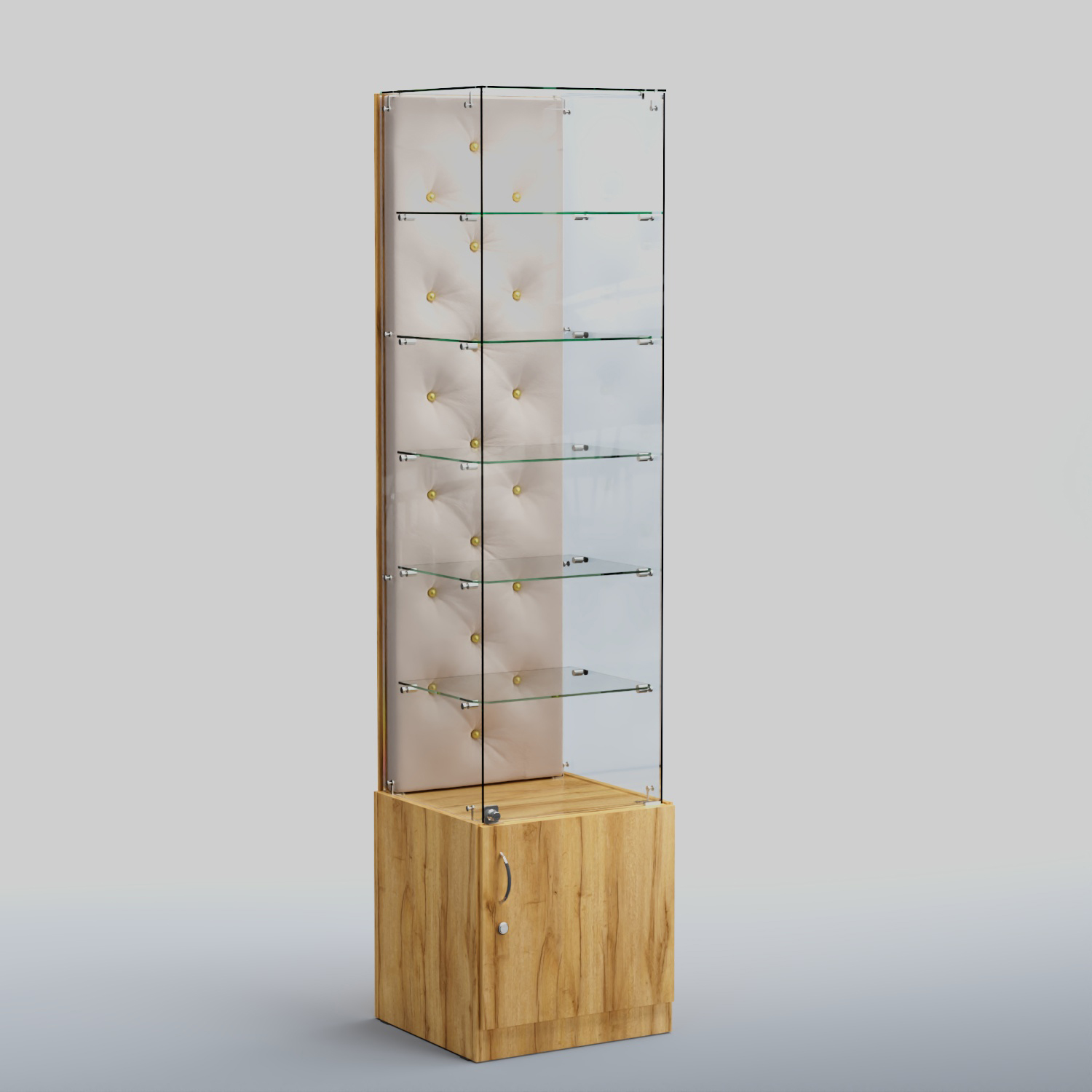 Высокая стеклянная витрина КАПИТОНЕ №506 Дуб Золотистый + 01 Cream