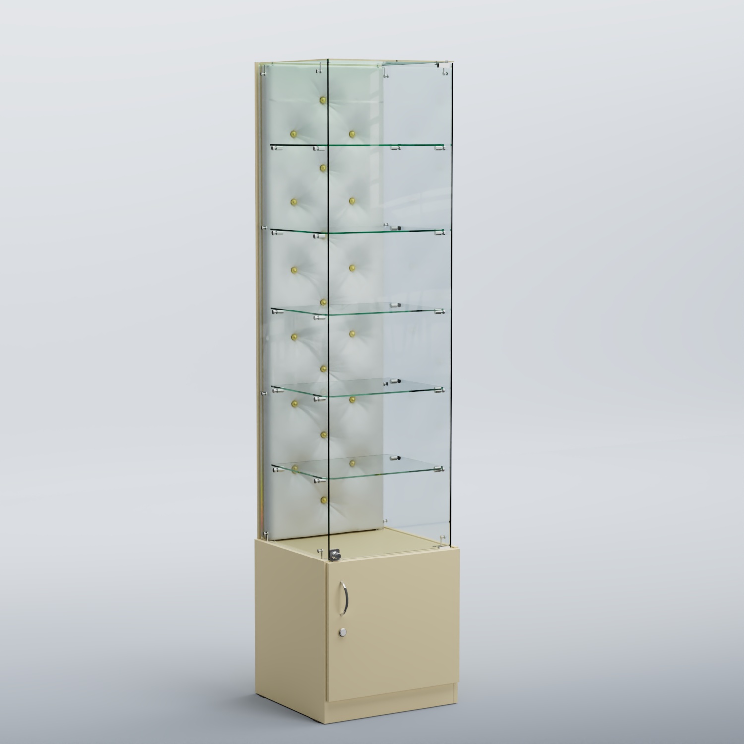 Высокая стеклянная витрина КАПИТОНЕ №506 Крем вайс + Экокожа белая