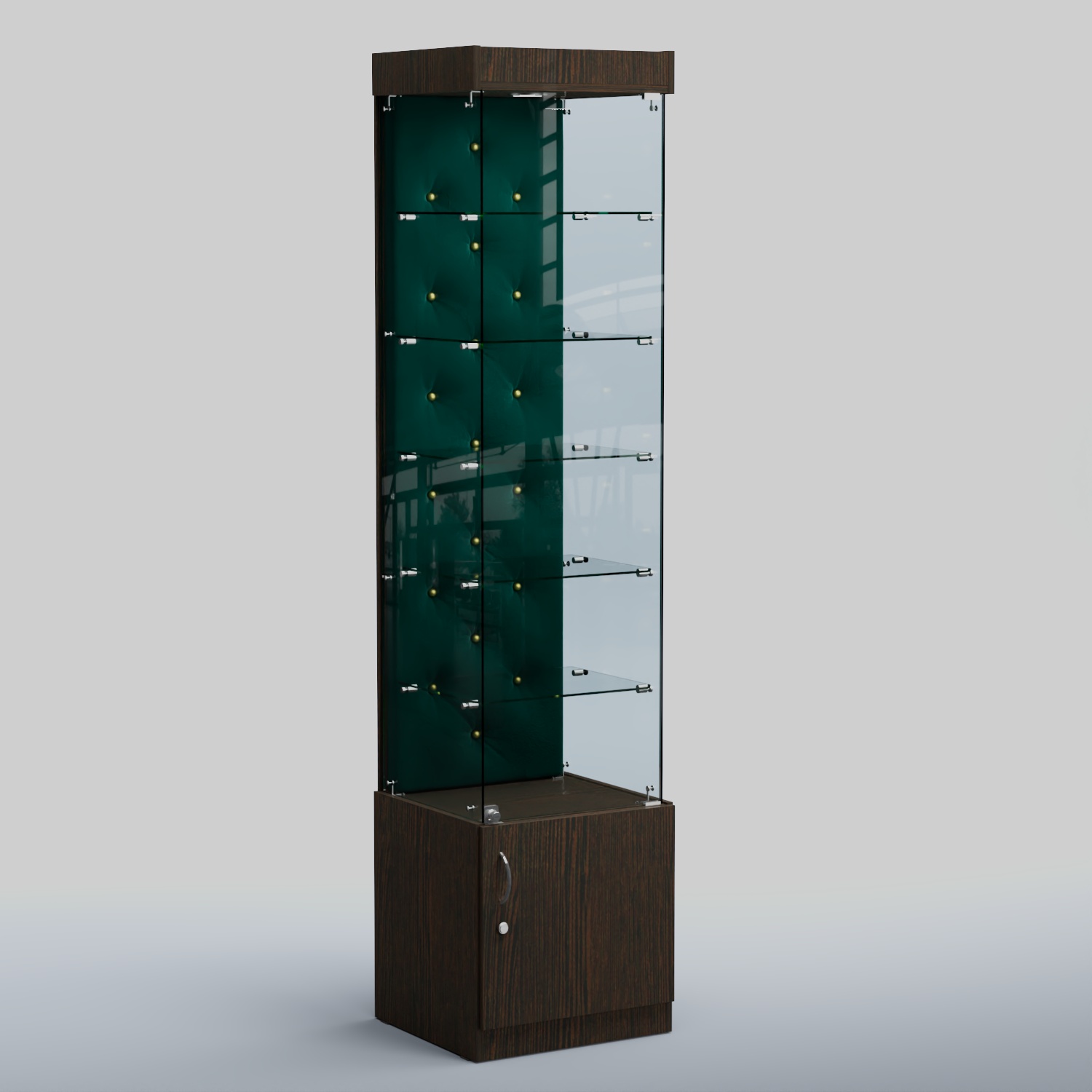 Высокая стеклянная витрина КАПИТОНЕ №502 Дуб Венге  + Велюр Tiffany 10 Dk. Green