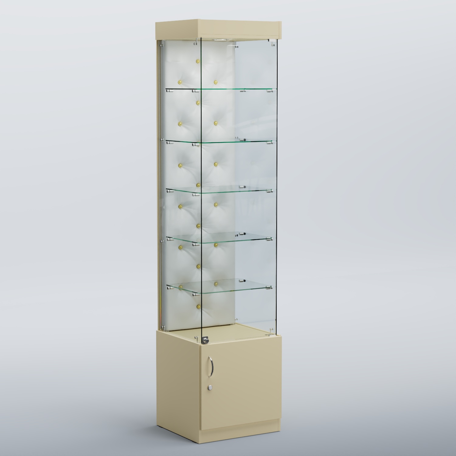 Высокая стеклянная витрина КАПИТОНЕ №502 Крем вайс + Экокожа белая