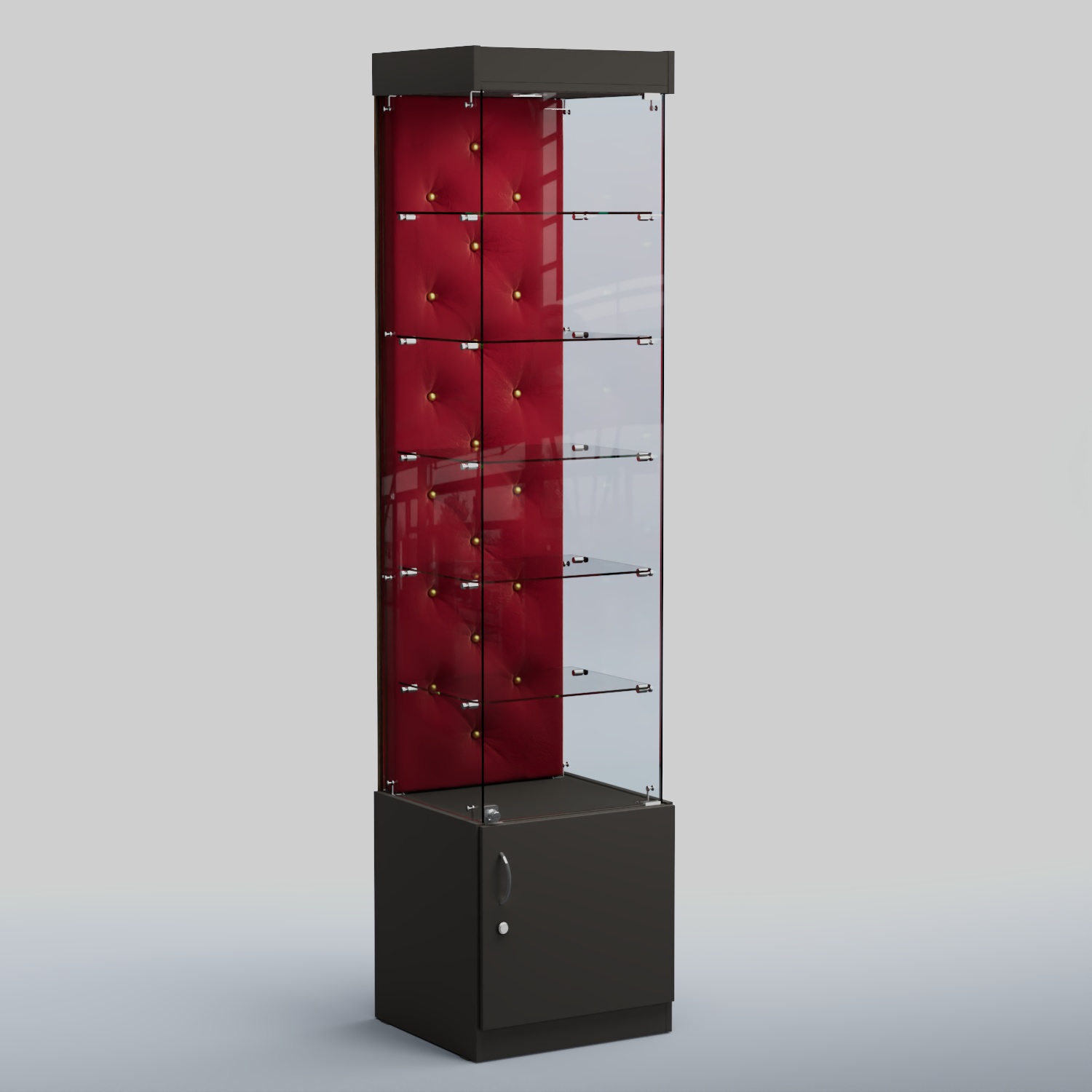 Высокая стеклянная витрина КАПИТОНЕ №502 Черный + 07 Dk. Red Велюр