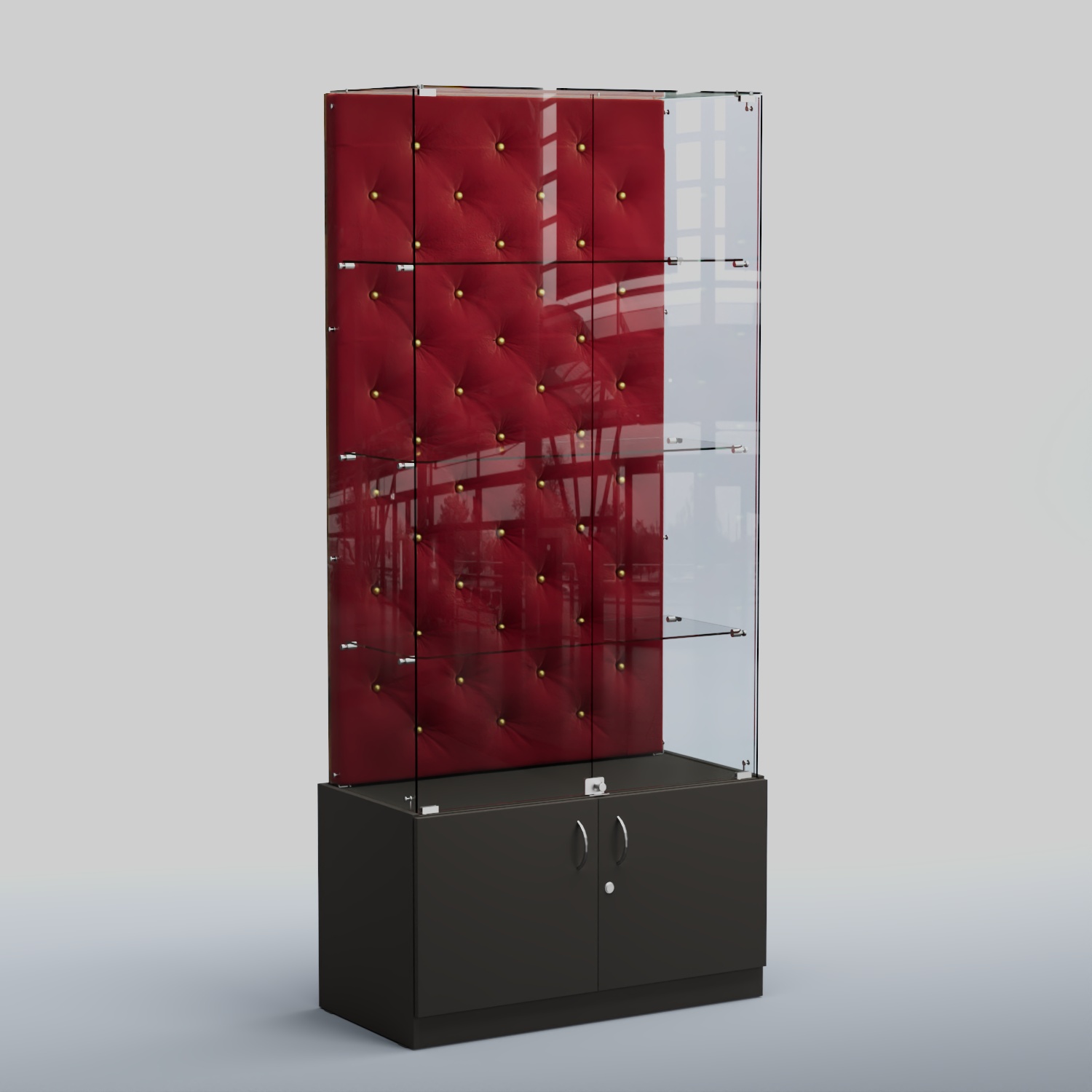 Высокая стеклянная витрина КАПИТОНЕ №5 Черный + 07 Dk. Red Велюр