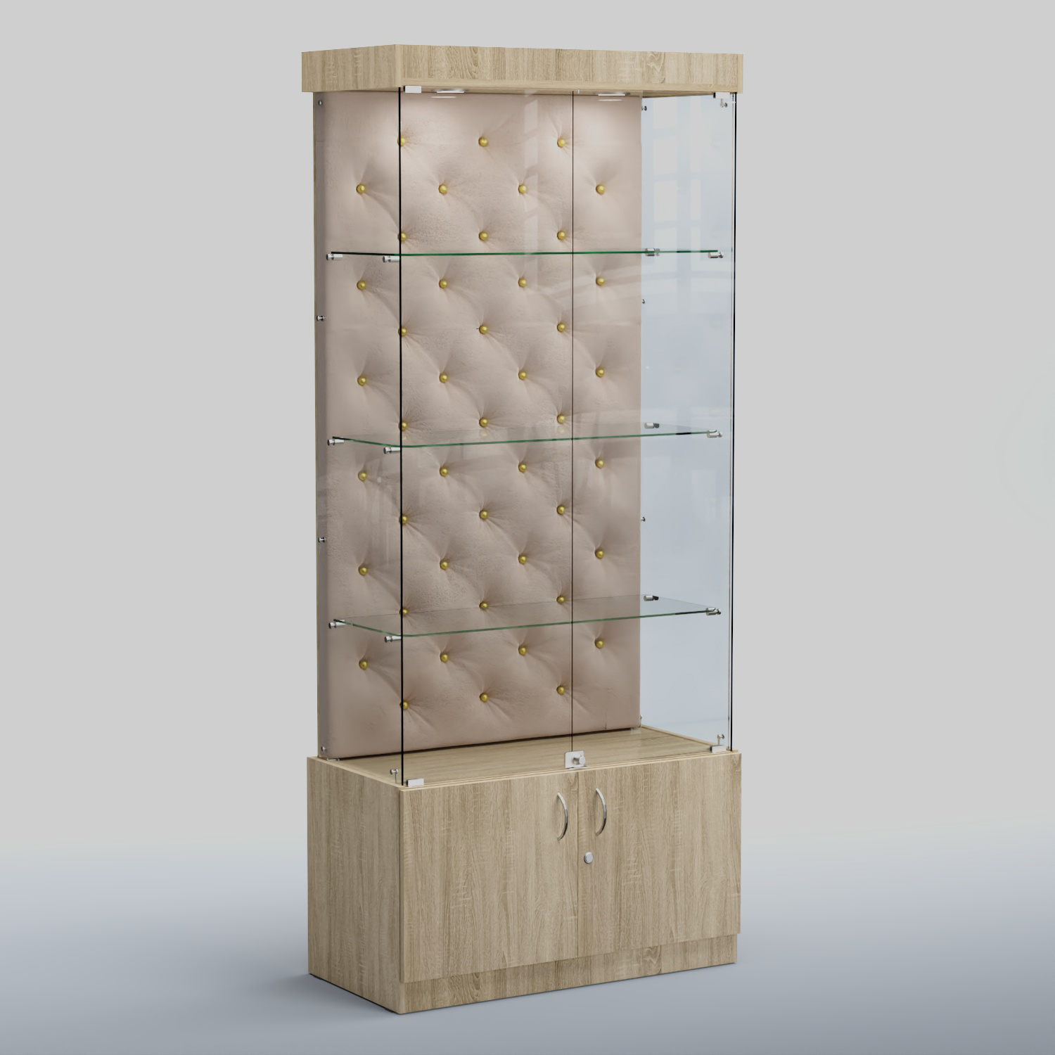 Высокая стеклянная витрина КАПИТОНЕ №1 Дуб сонома + 02 Beige