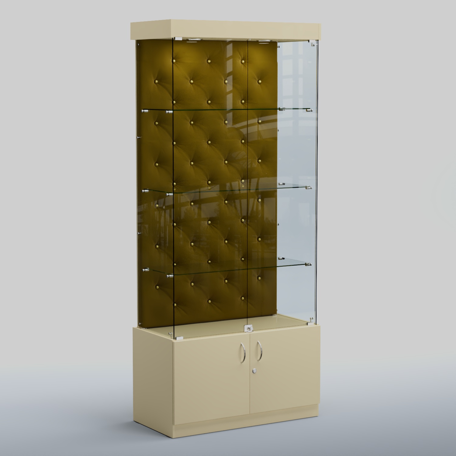 Высокая стеклянная витрина КАПИТОНЕ №1 Крем Вайс + 09 Olive