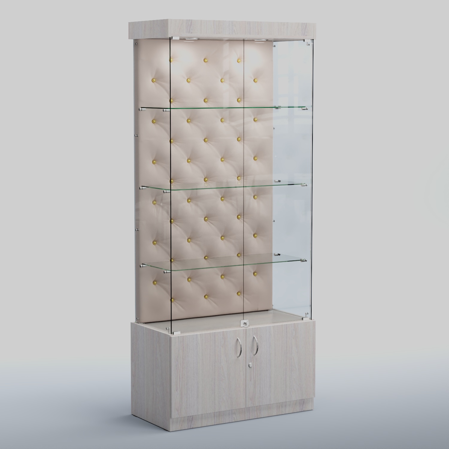 Высокая стеклянная витрина КАПИТОНЕ №1 Ясень светлый+01 C