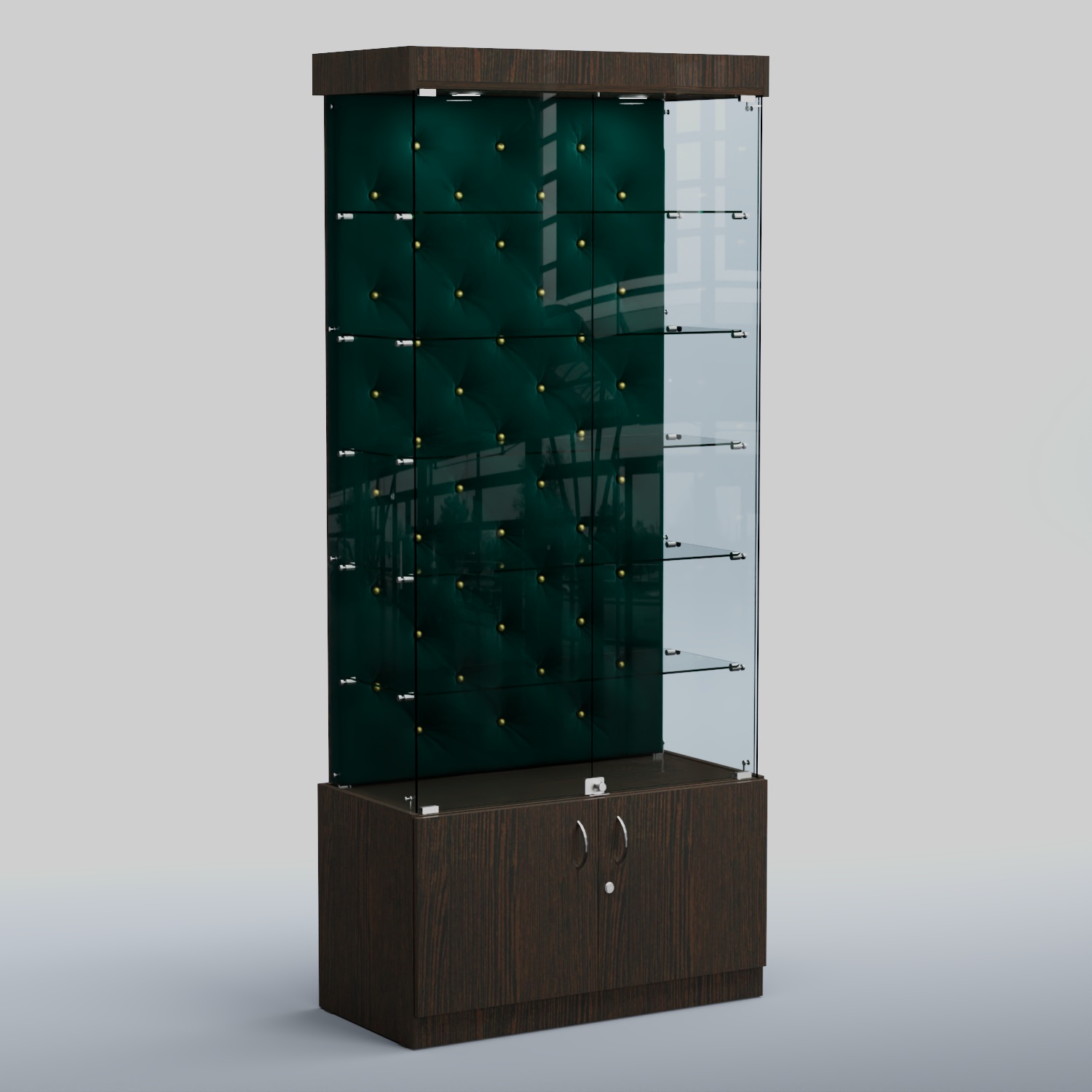 Высокая стеклянная витрина КАПИТОНЕ №501 Дуб Венге  + Велюр Tiffany 10 Dk. Green