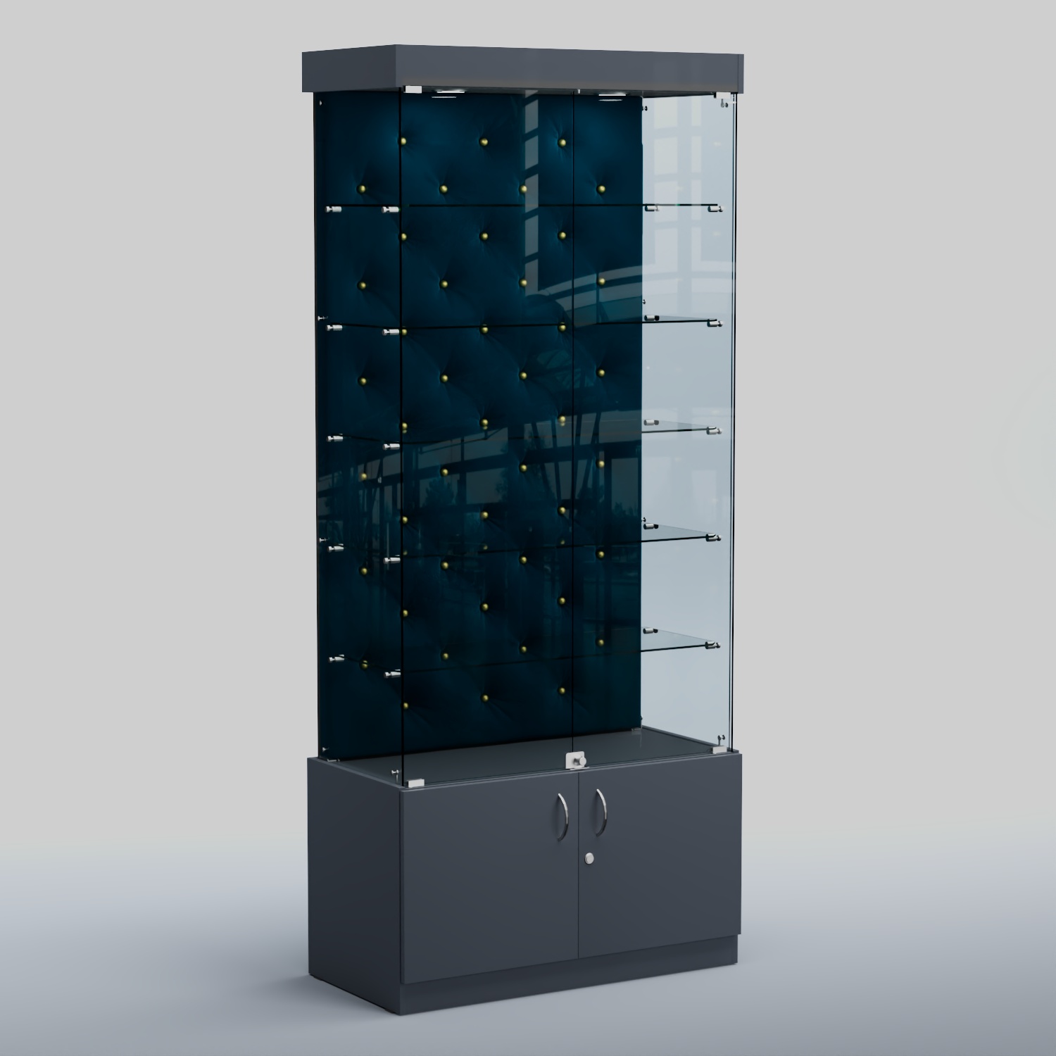 Высокая стеклянная витрина КАПИТОНЕ №501 Темно-серый + 11 Blue