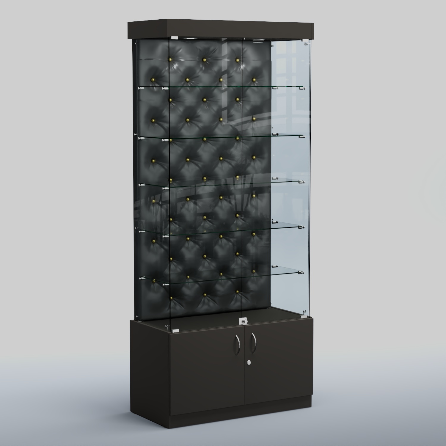 Высокая стеклянная витрина КАПИТОНЕ №501 Черный + Экокожа черная
