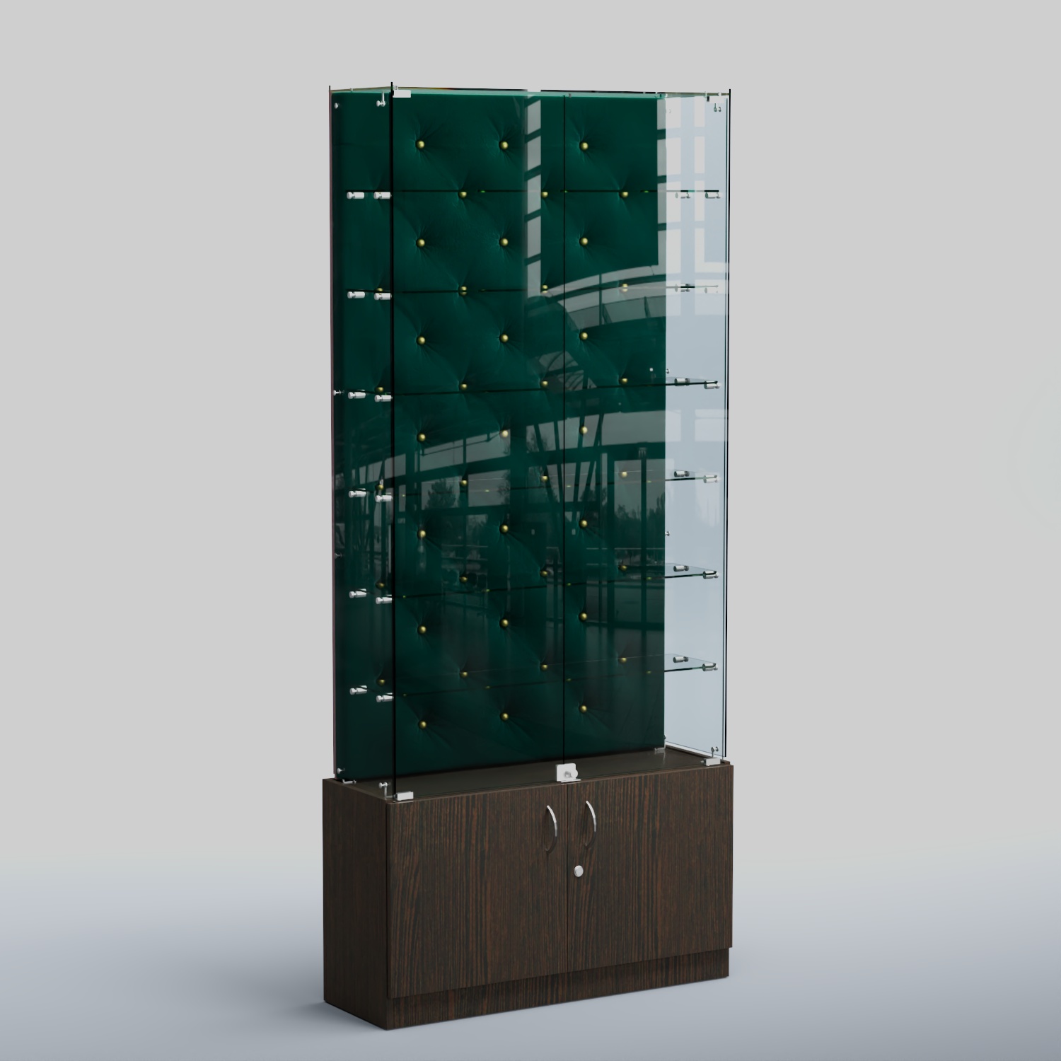 Высокая стеклянная витрина КАПИТОНЕ №33 Дуб Венге  + Велюр Tiffany 10 Dk. Green