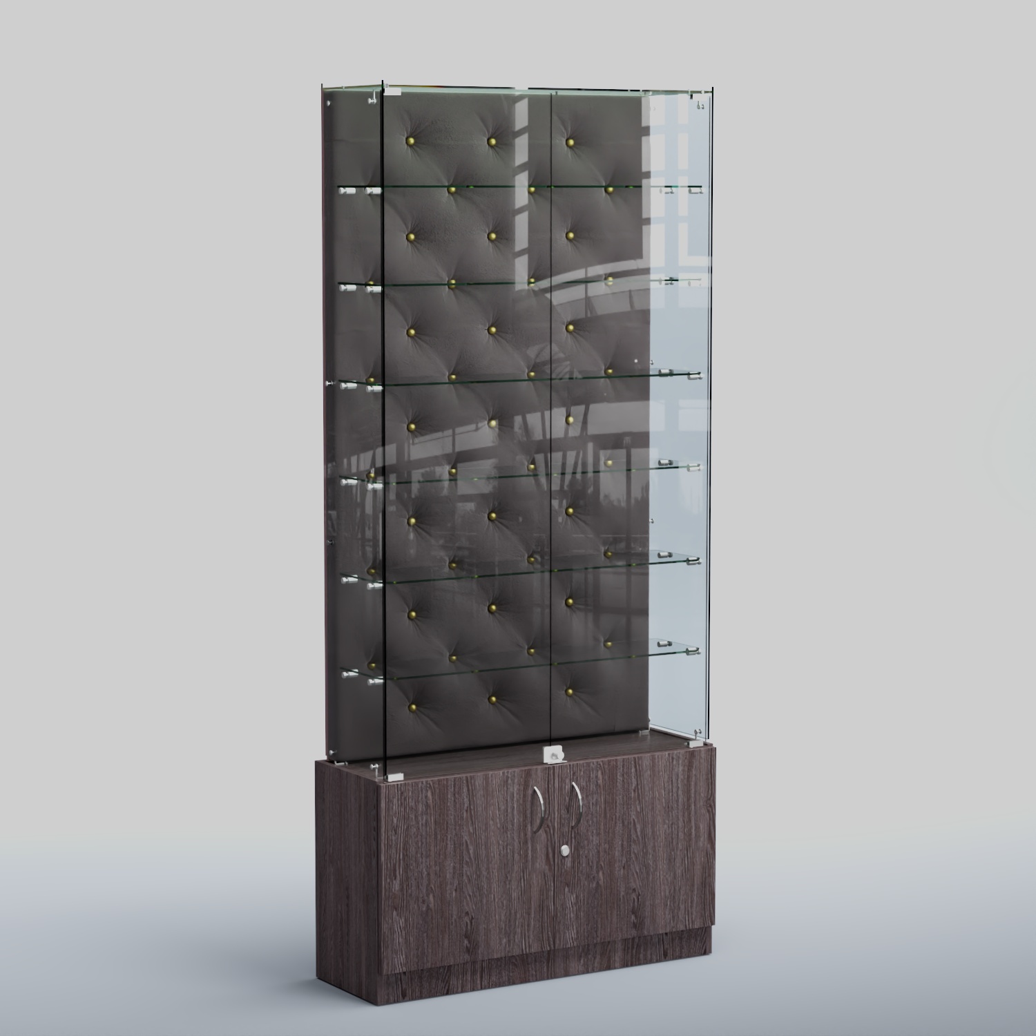 Высокая стеклянная витрина КАПИТОНЕ №33 Ясень темный+16 G