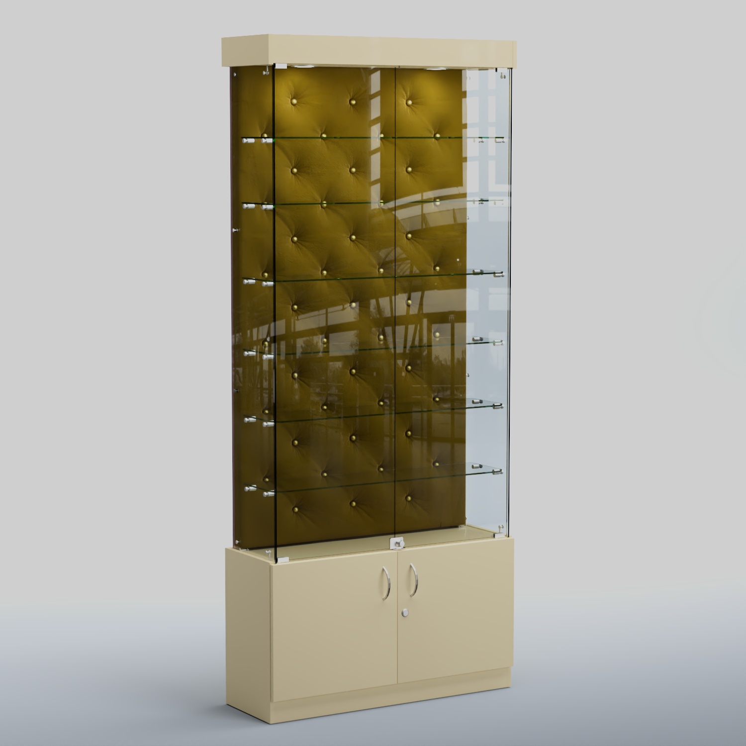 Высокая стеклянная витрина КАПИТОНЕ №31 Крем Вайс + 09 Olive