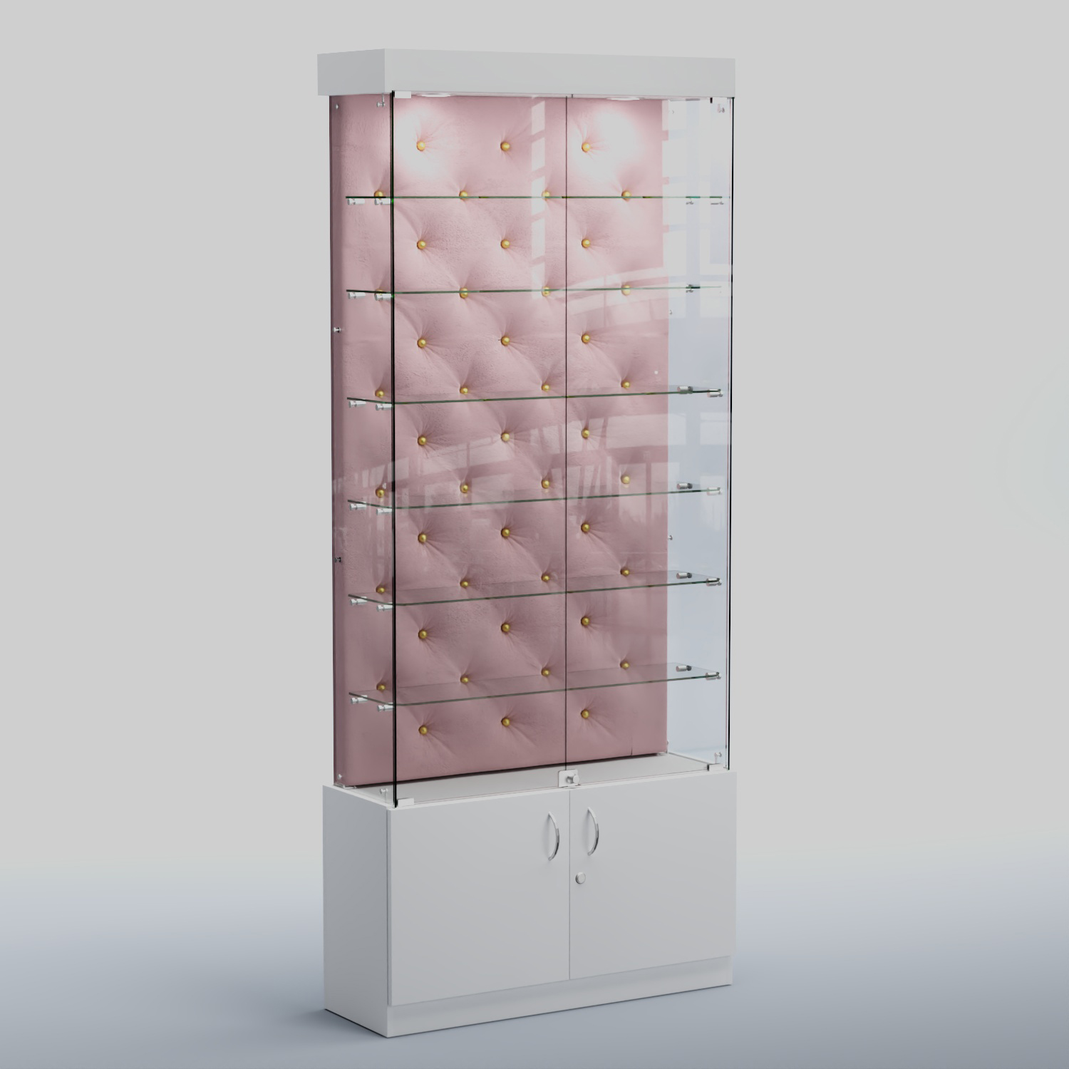 Высокая стеклянная витрина КАПИТОНЕ №31 Белый + 14 Flamingo