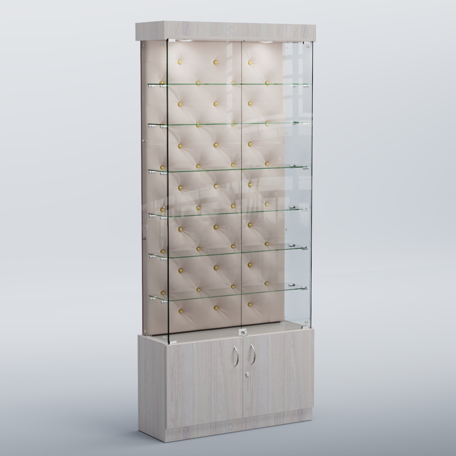 Высокая стеклянная витрина КАПИТОНЕ №31 Ясень светлый+01 C