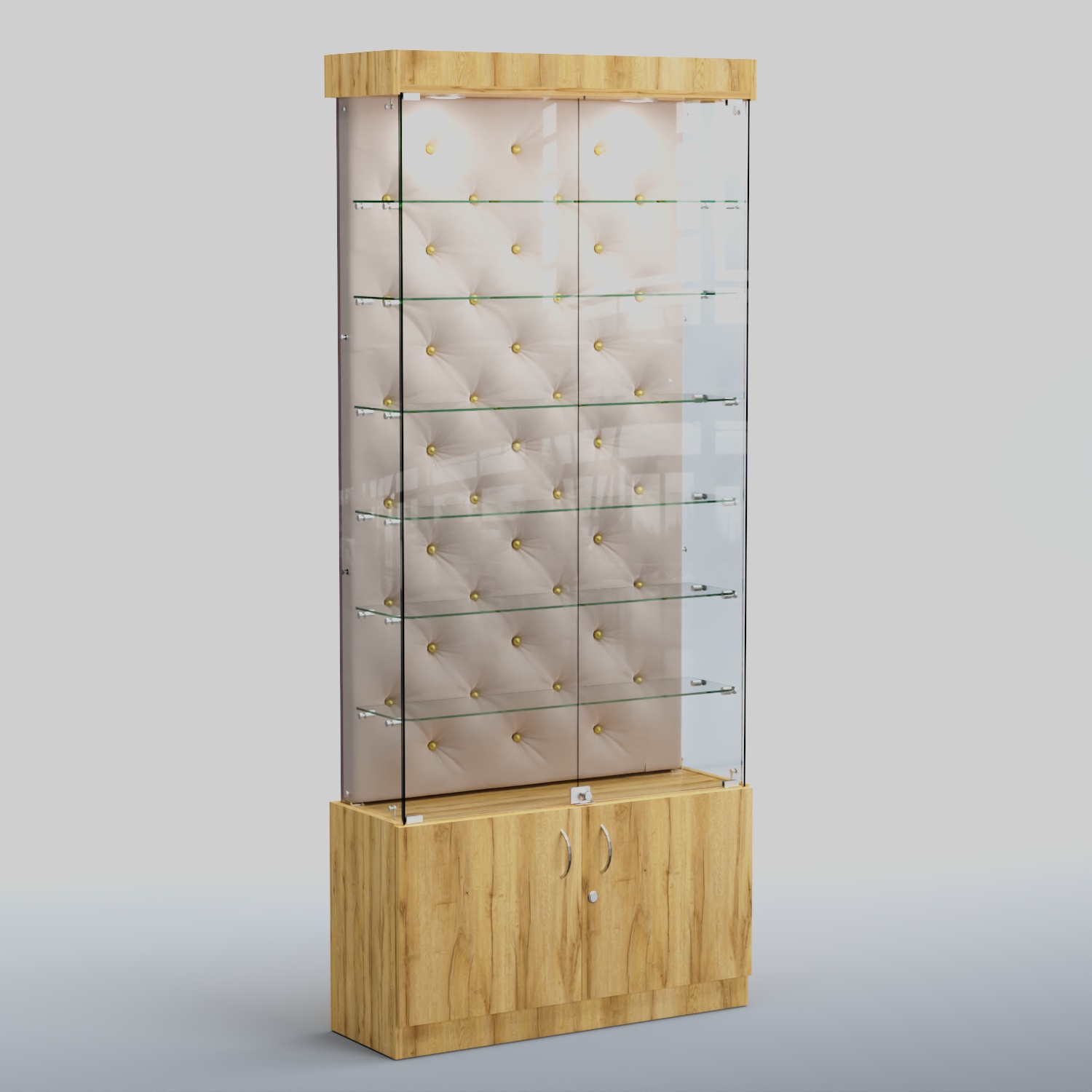 Высокая стеклянная витрина КАПИТОНЕ №31 Дуб Золотистый + 01 Cream