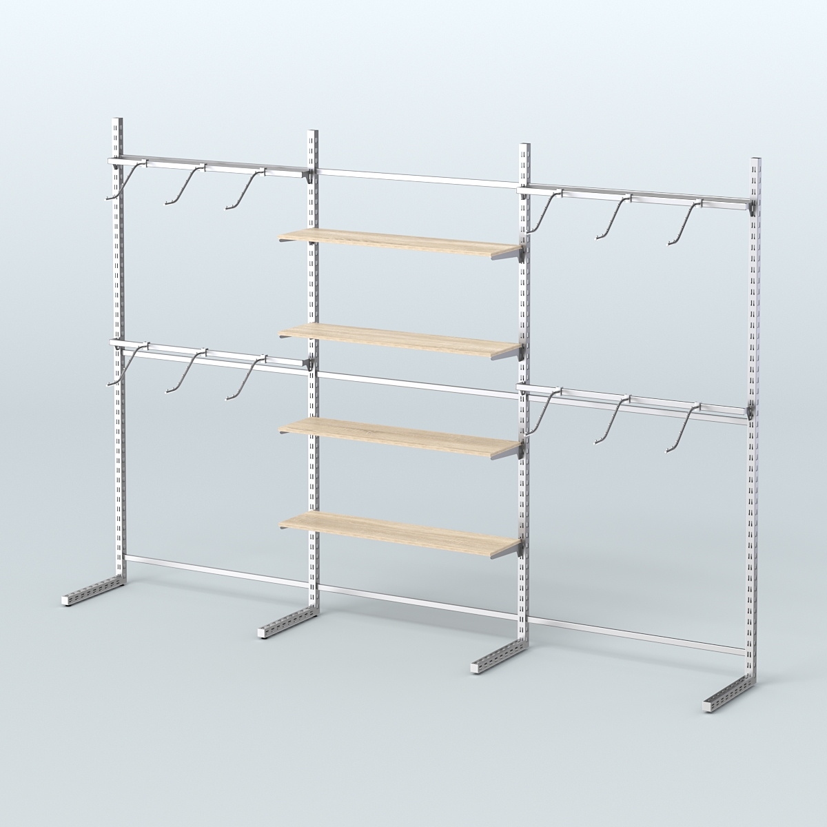 Системы ЭЛЕГАНТ пристенные с полками ДСП и поручнями №3 (3600мм) Дуб сонома