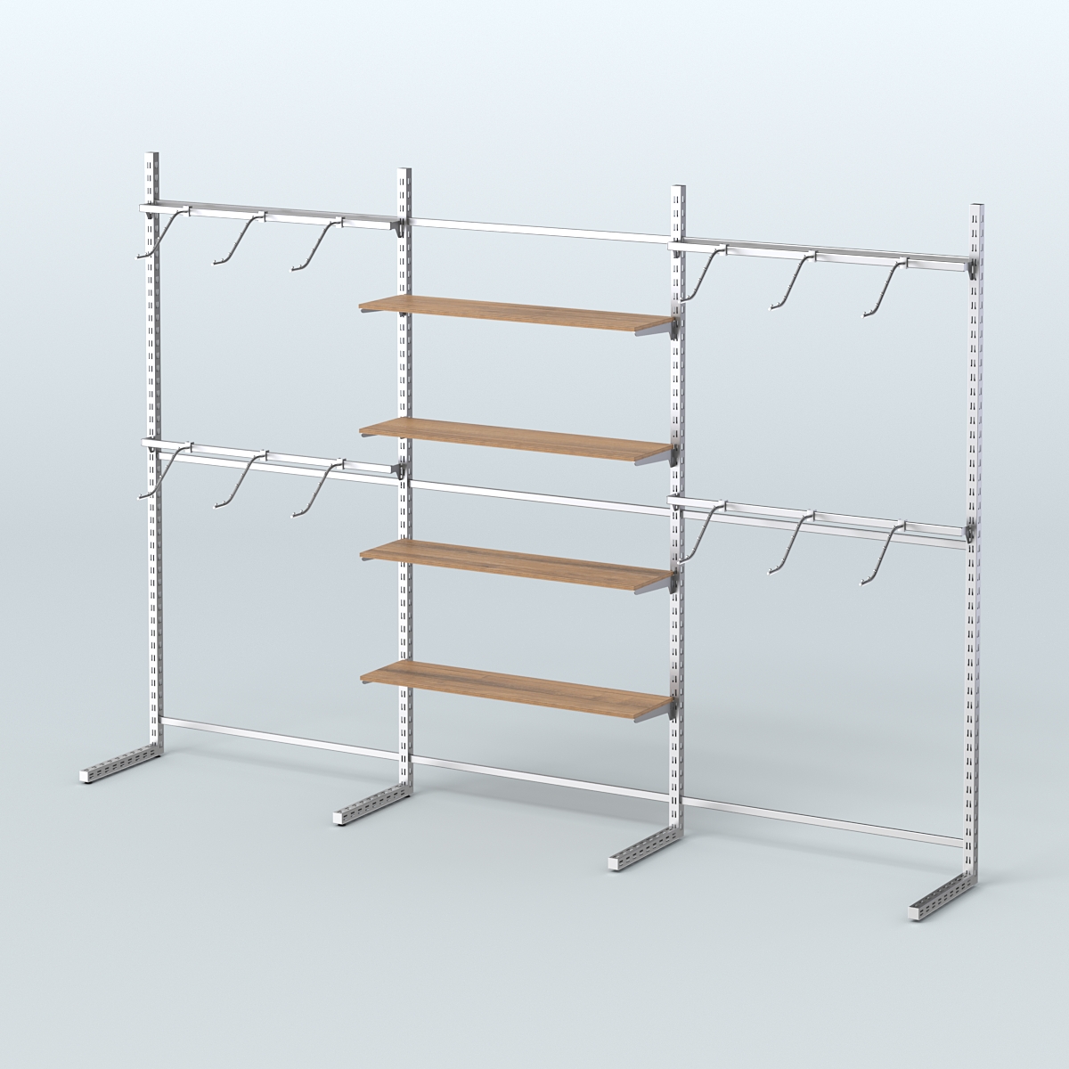 Системы ЭЛЕГАНТ пристенные с полками ДСП и поручнями №3 (3600мм) Орех