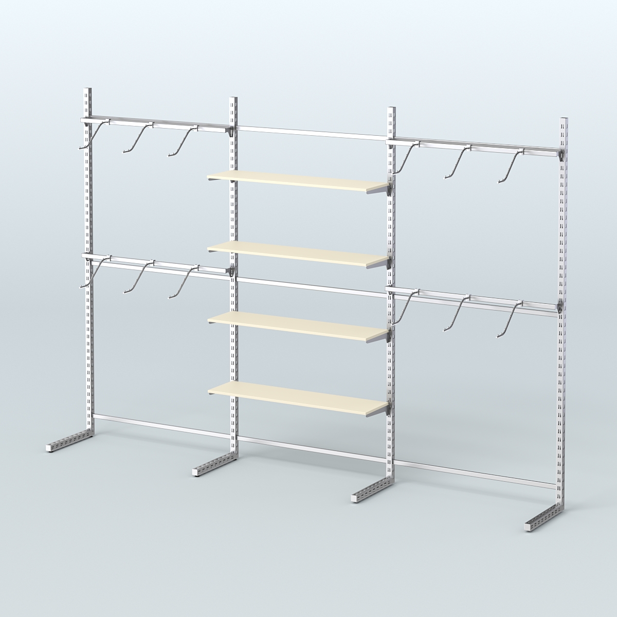 Системы ЭЛЕГАНТ пристенные с полками ДСП и поручнями №3 (3600мм) Крем Вайс