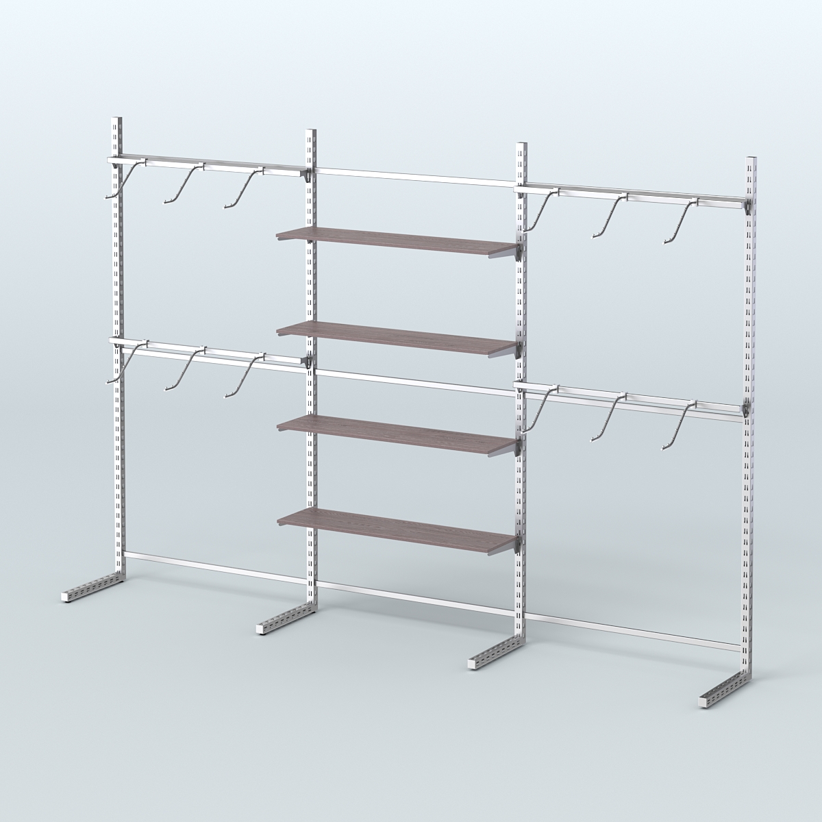 Системы ЭЛЕГАНТ пристенные с полками ДСП и поручнями №3 (3600мм) Ясень Анкор темный