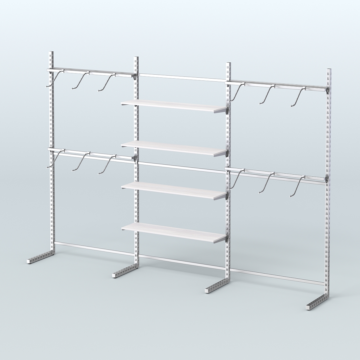 Системы ЭЛЕГАНТ пристенные с полками ДСП и поручнями №3 (3600мм) Ясень Анкор светлый