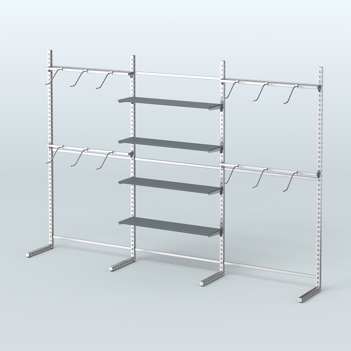 Системы ЭЛЕГАНТ пристенные с полками ДСП и поручнями №3 (3600мм) Темно-Серый