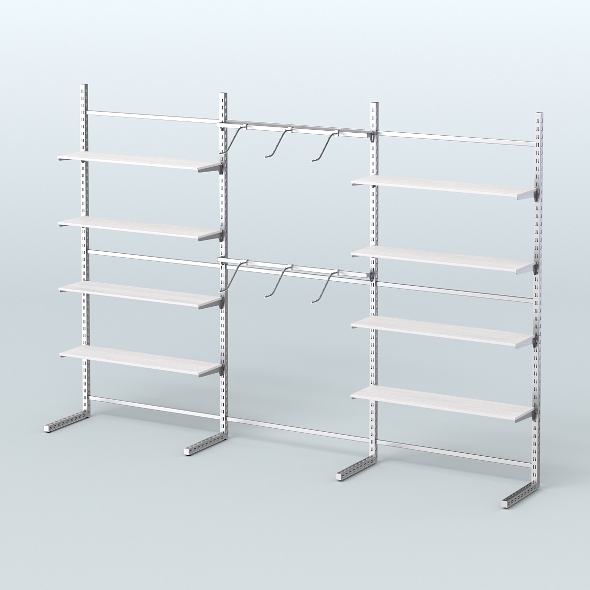 Системы ЭЛЕГАНТ пристенные с металлическими держателями для полок №9 (3600мм) Ясень Анкор светлый