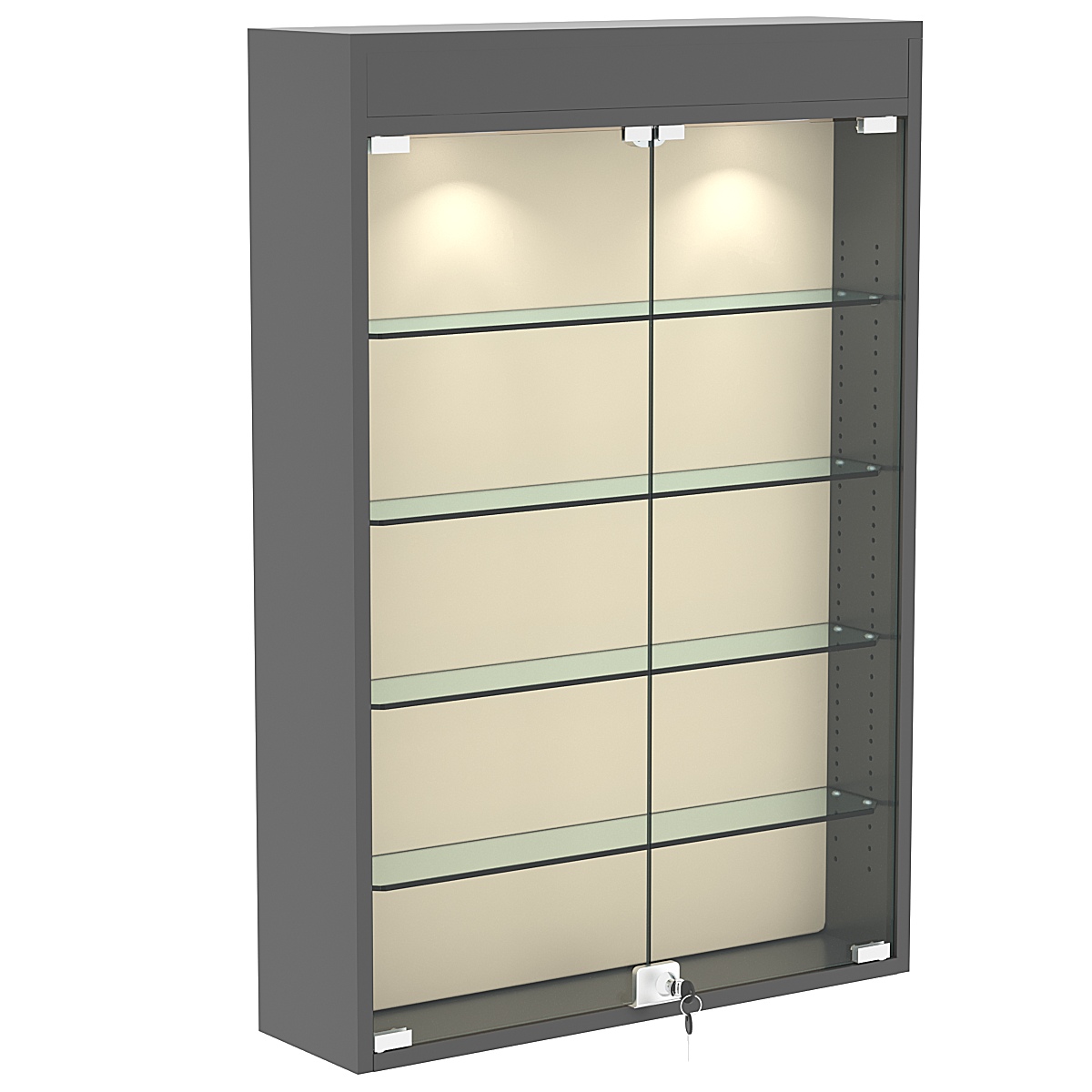Настенная витрина с бархатом серии БАРОН №2-3А (четыре полки) Темно-Серый + 01 Cream