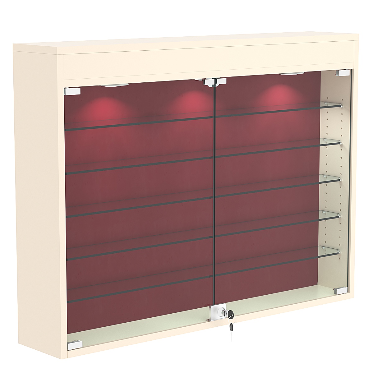 Настенная витрина с бархатом серии БАРОН №3-3А (пять полок) Крем Вайс + 07 Red