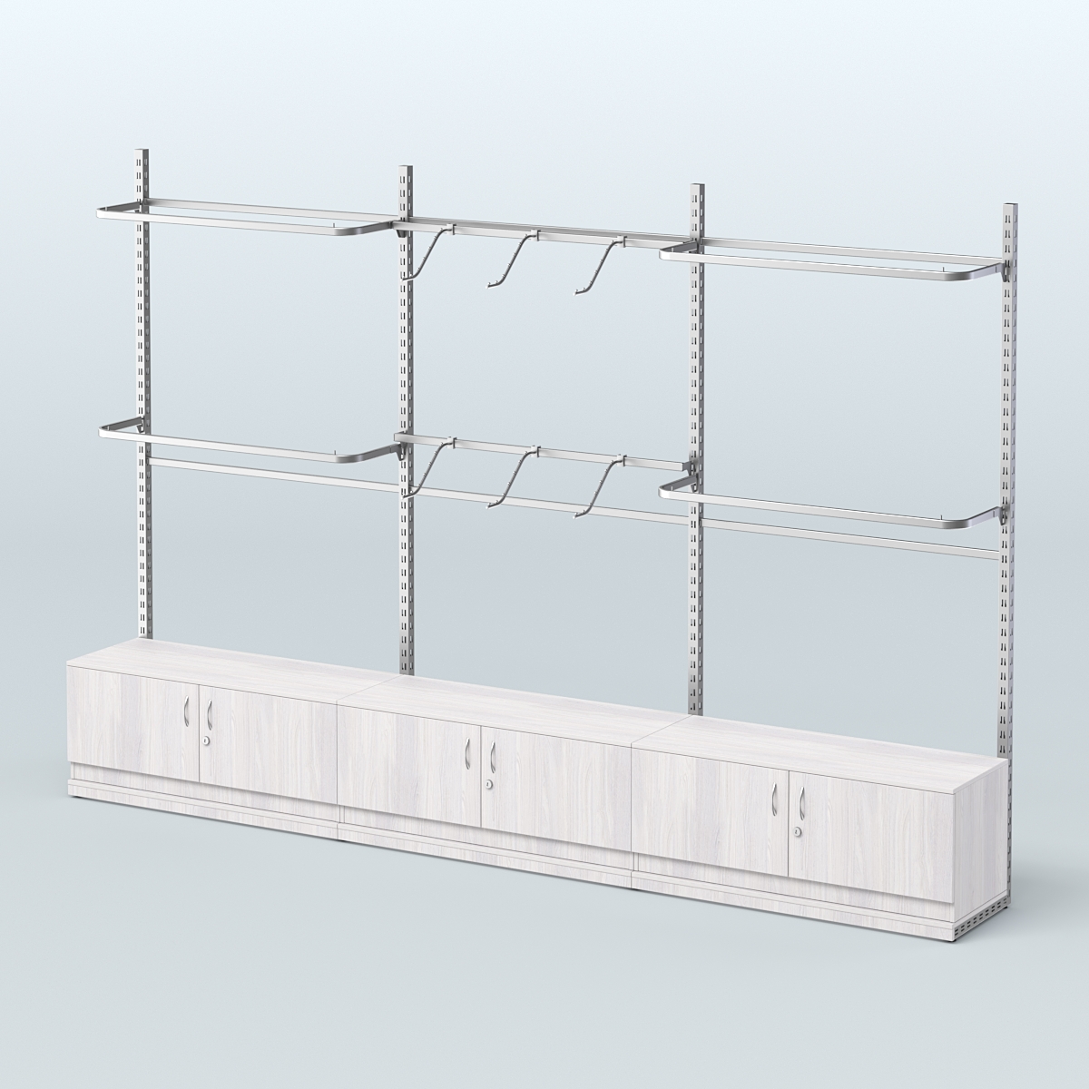 Система ЭЛЕГАНТ пристенная без ДСП №1 с тумбами Т-21 (3600 мм) Ясень Анкор светлый