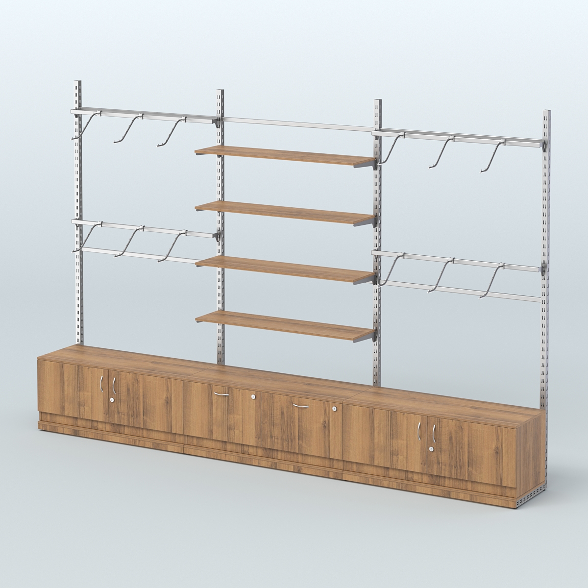 Система ЭЛЕГАНТ пристенная без ДСП №3 с тумбами Т-15 и Т-21 (3600 мм) Орех