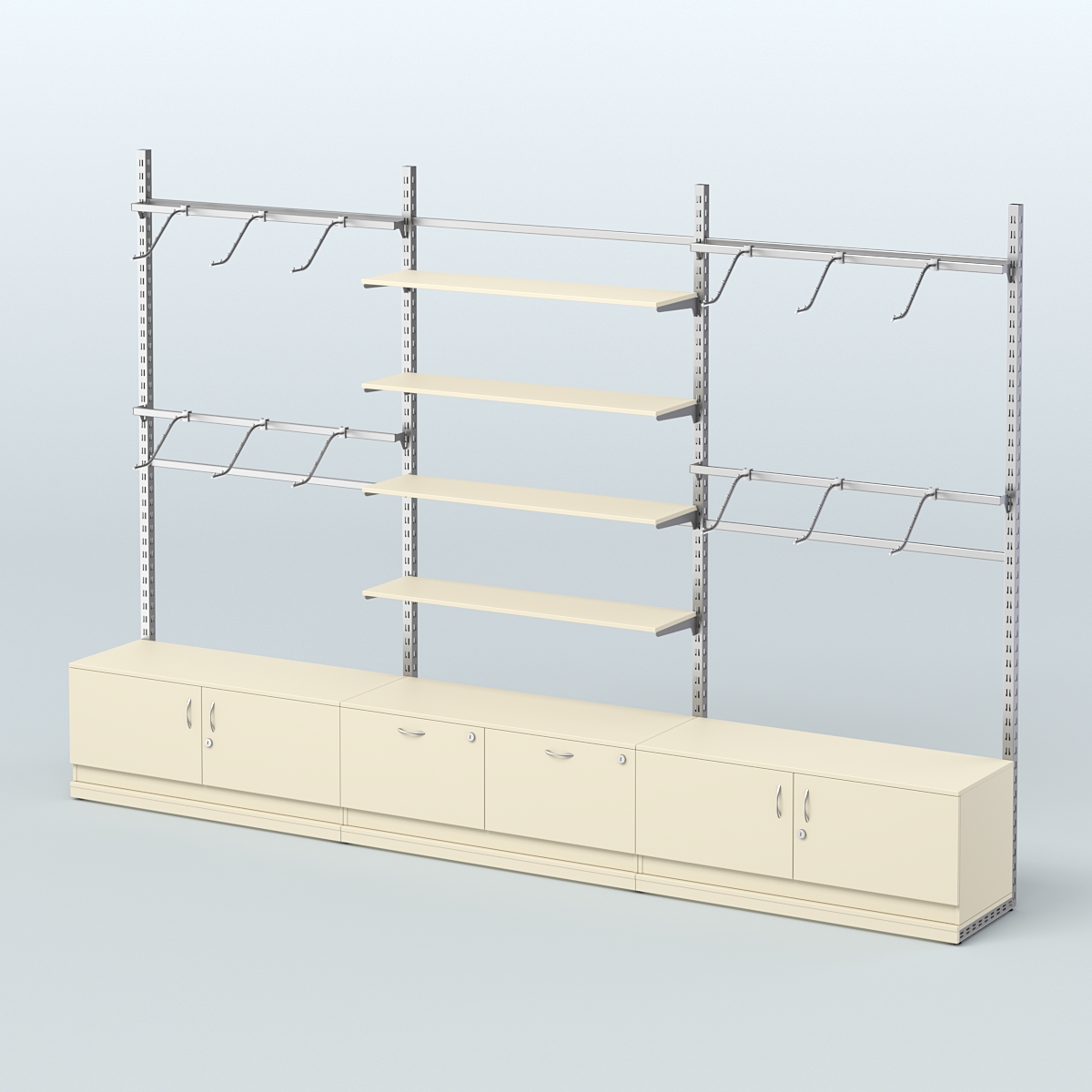 Система ЭЛЕГАНТ пристенная без ДСП №3 с тумбами Т-15 и Т-21 (3600 мм) Крем Вайс