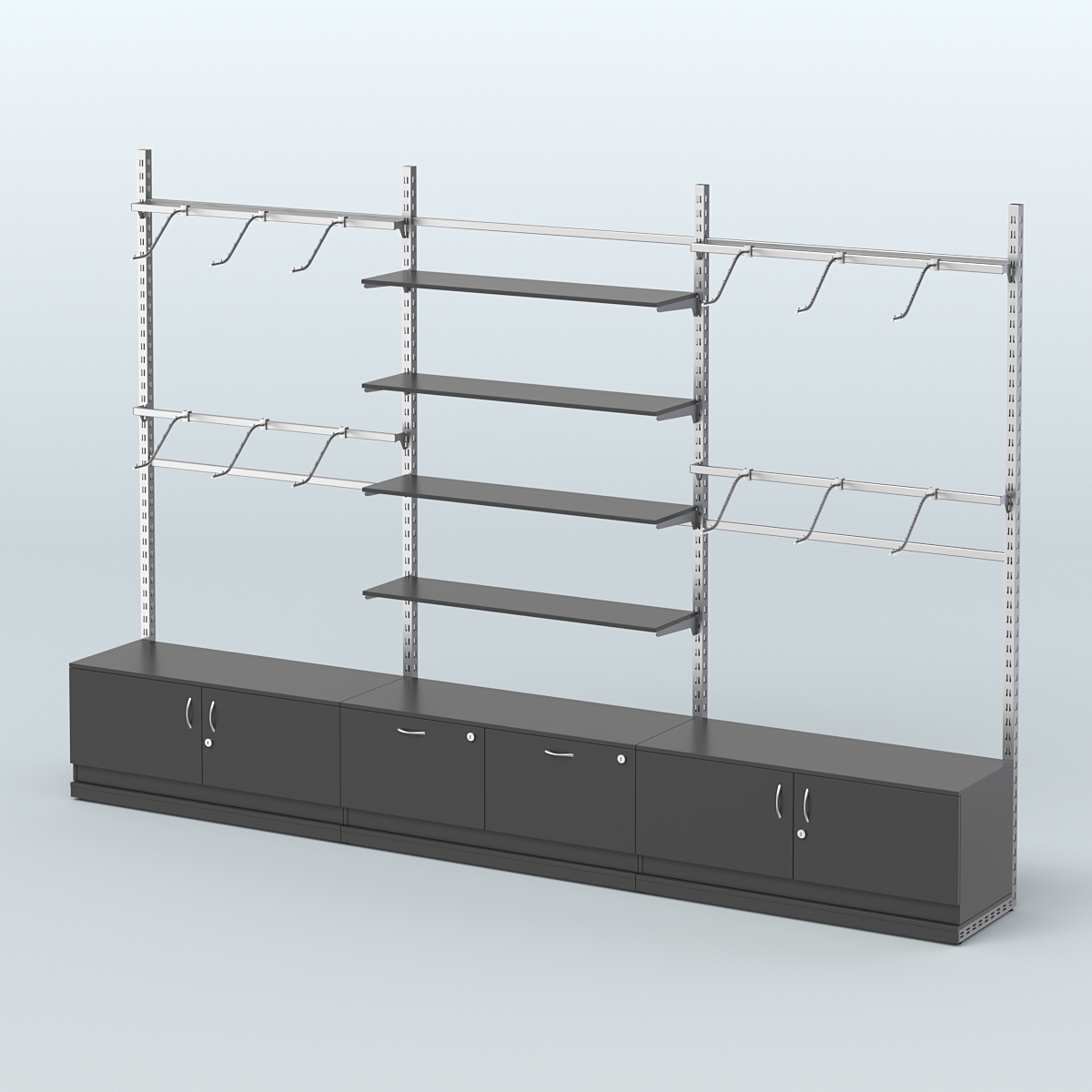 Система ЭЛЕГАНТ пристенная без ДСП №3 с тумбами Т-15 и Т-21 (3600 мм) Черный
