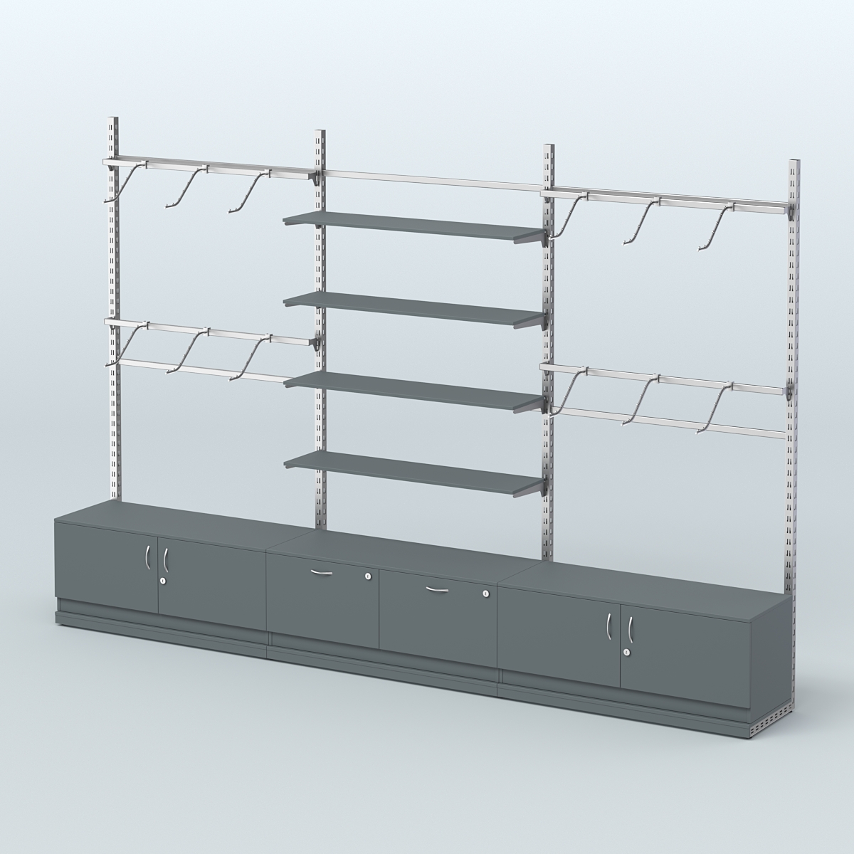 Система ЭЛЕГАНТ пристенная без ДСП №3 с тумбами Т-15 и Т-21 (3600 мм) Темно-Серый