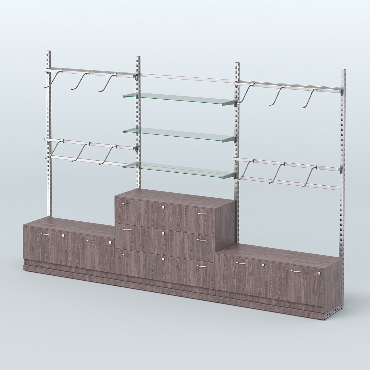Система ЭЛЕГАНТ пристенная без ДСП №4 с тумбами Т-15 и Т-13 (3600 мм) Ясень Анкор темный