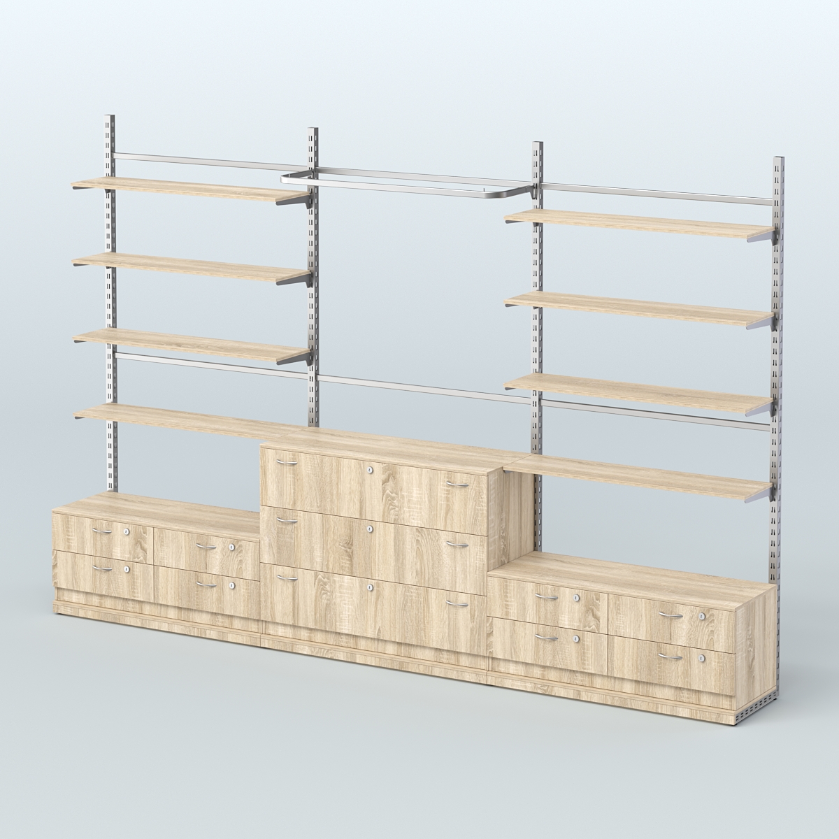Система ЭЛЕГАНТ пристенная без ДСП №5 с тумбами Т-14 и Т-13 (3600 мм) Дуб сонома