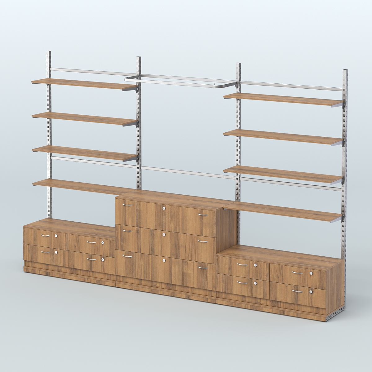 Система ЭЛЕГАНТ пристенная без ДСП №5 с тумбами Т-14 и Т-13 (3600 мм) Орех