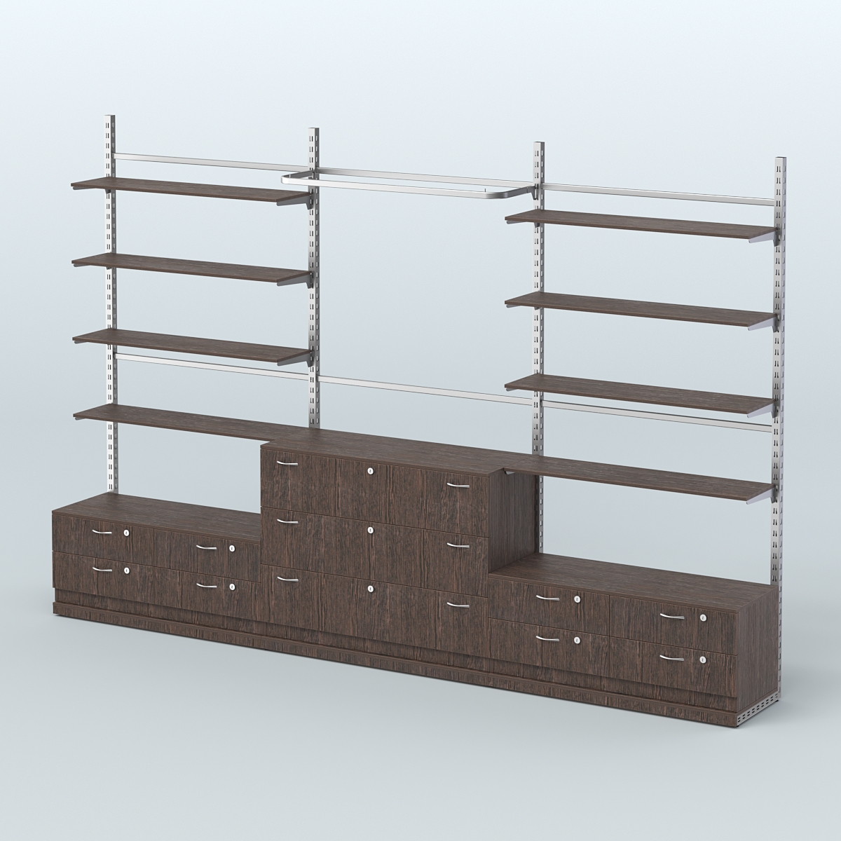 Система ЭЛЕГАНТ пристенная без ДСП №5 с тумбами Т-14 и Т-13 (3600 мм) Дуб Венге