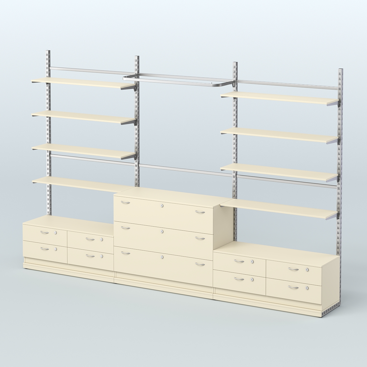 Система ЭЛЕГАНТ пристенная без ДСП №5 с тумбами Т-14 и Т-13 (3600 мм) Крем Вайс